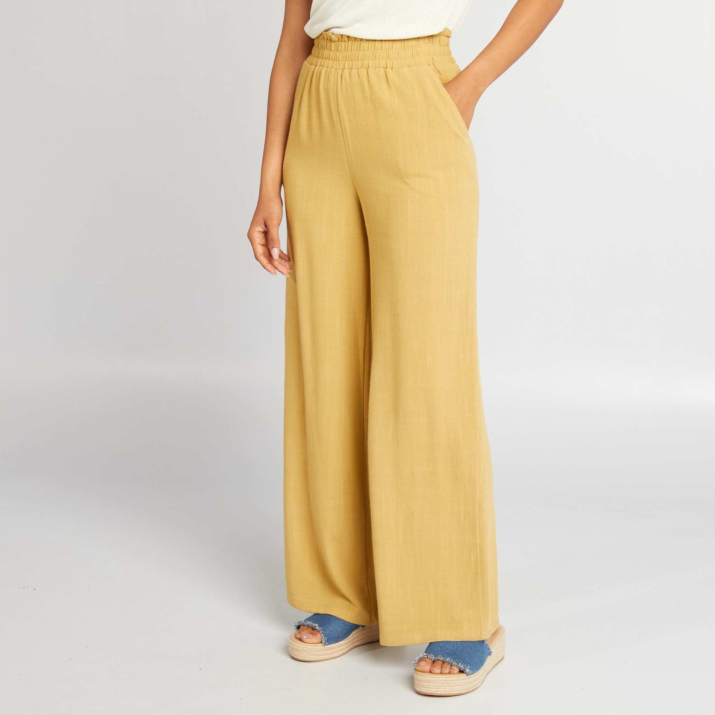 Pantalon large en lin m lang Jaune vert