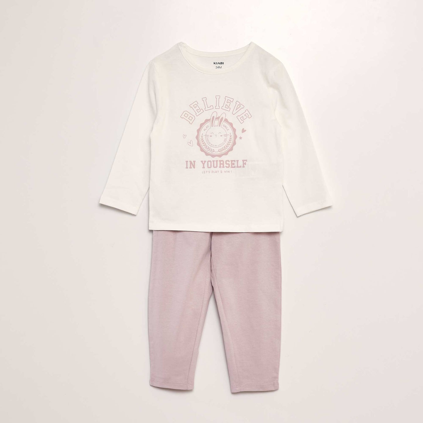 Pyjama long 2 pi ces imprim Blanc/rose lapin