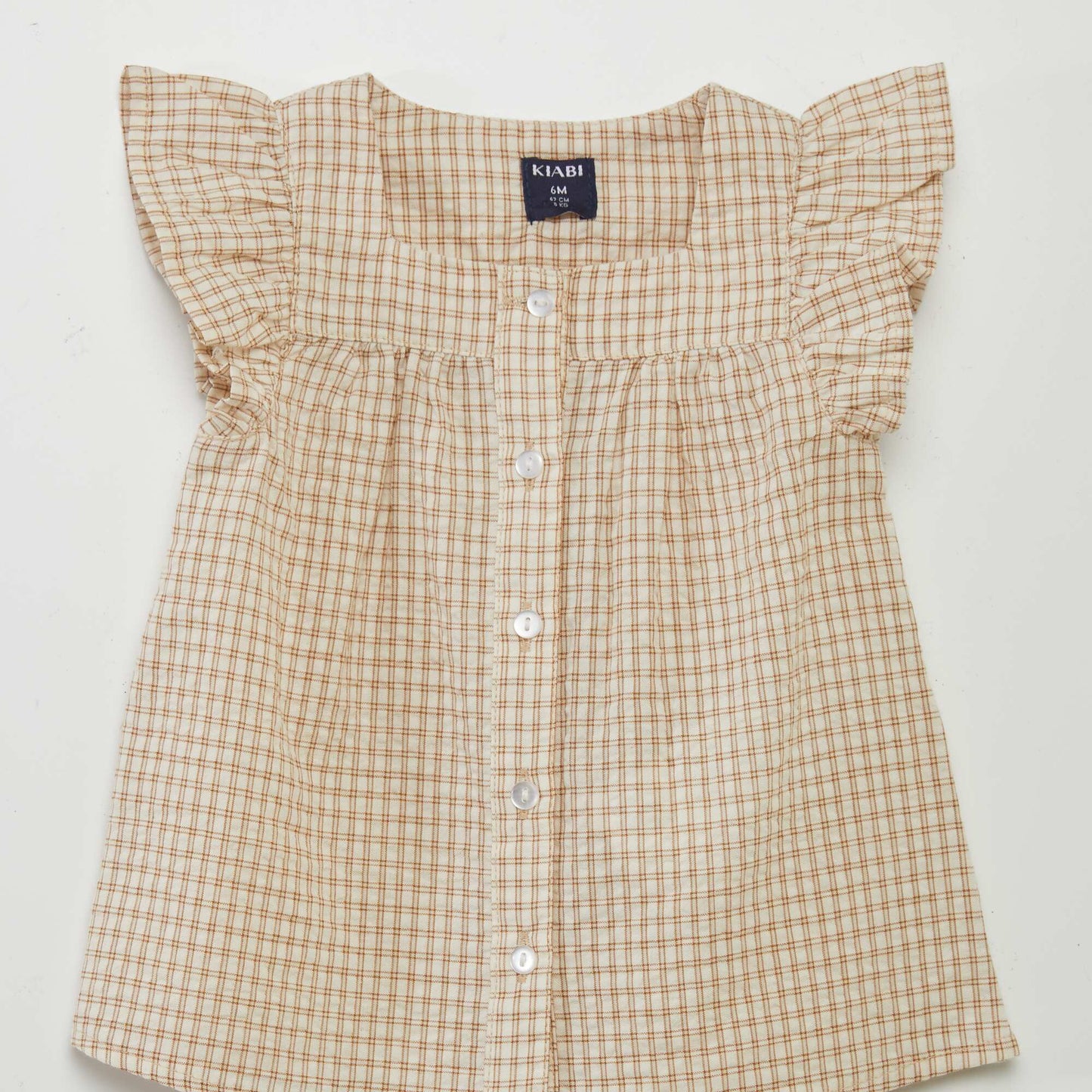 Blouse carreaux style vichy Beige