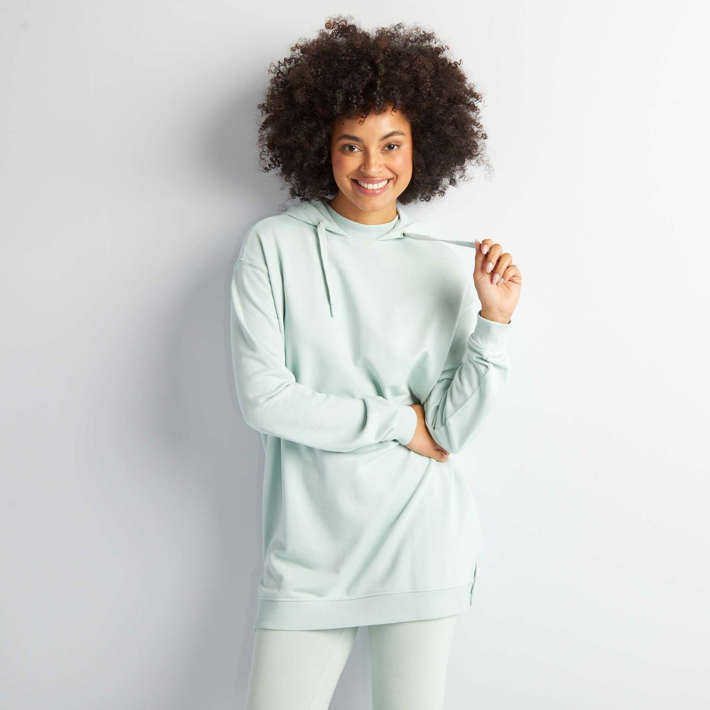 Sweat capuche coupe longue Bleu