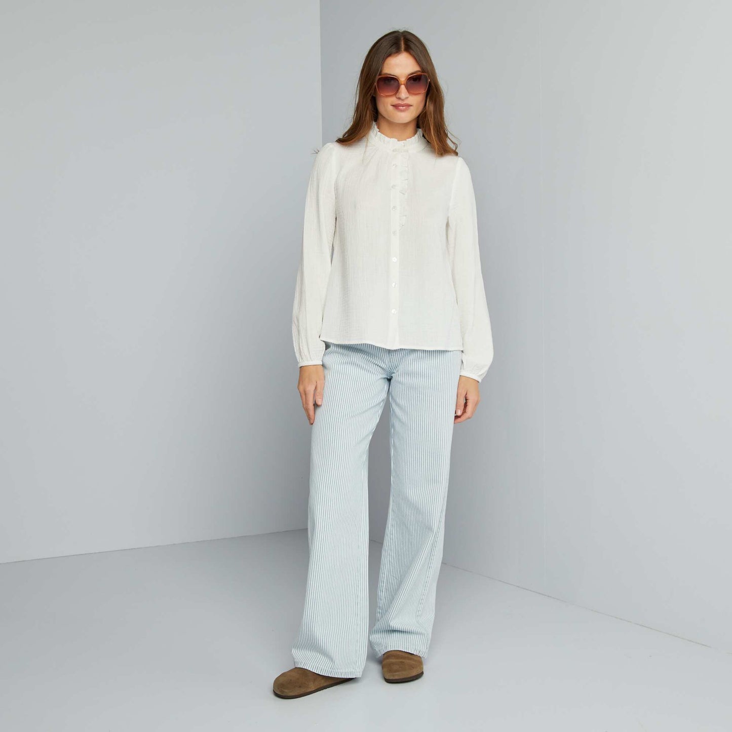 Chemisier volants en double gaze de coton blanc