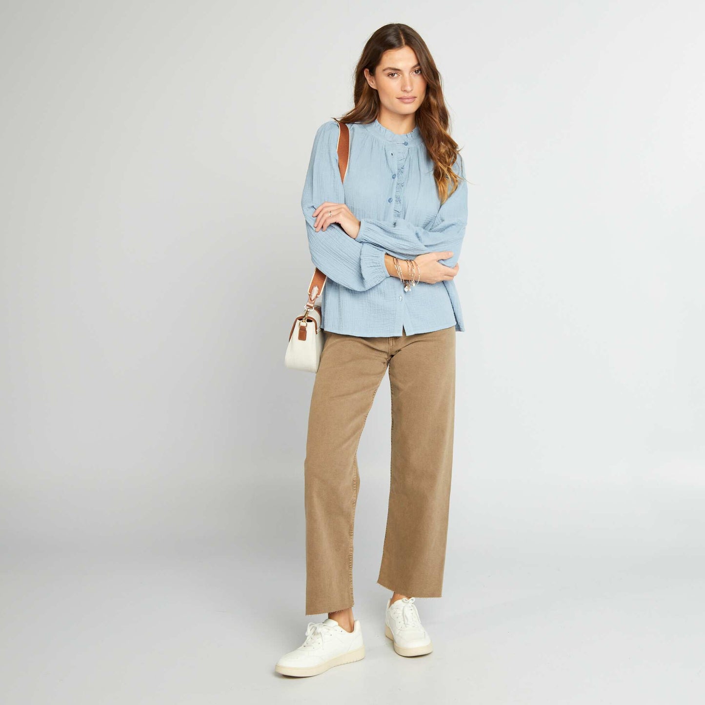 Chemisier volants en double gaze de coton Bleu