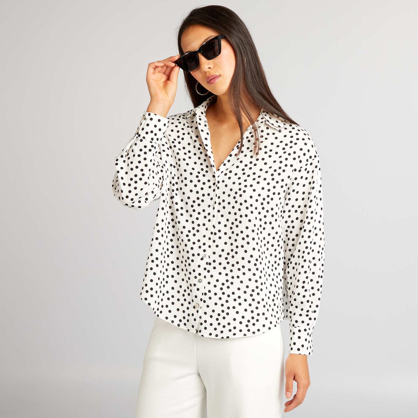 Chemisier fluide Blanc pois