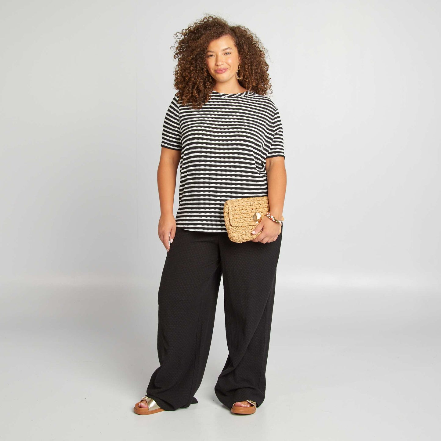 T-shirt stretch rayures Noir