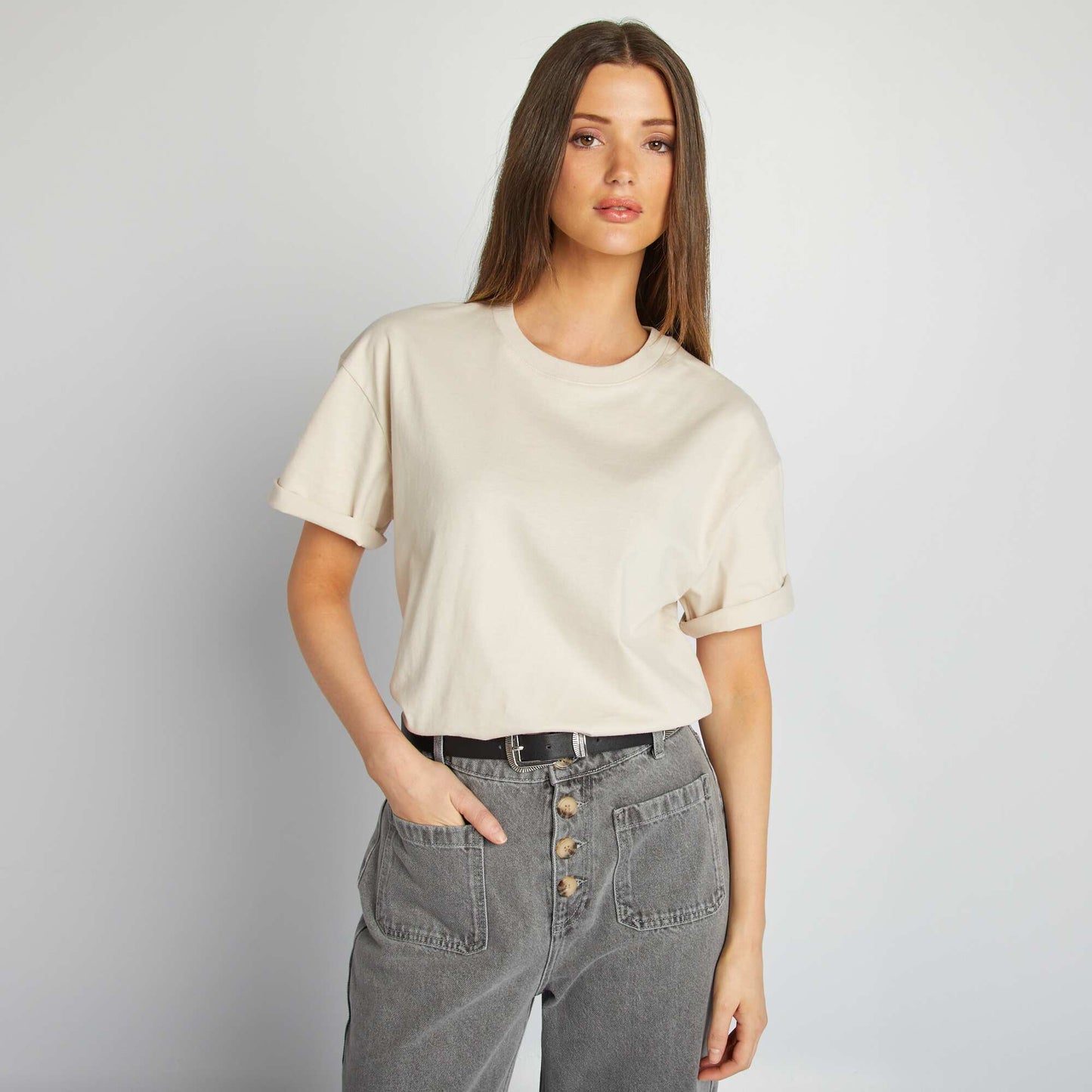 T-shirt oversize à col rond GRIS