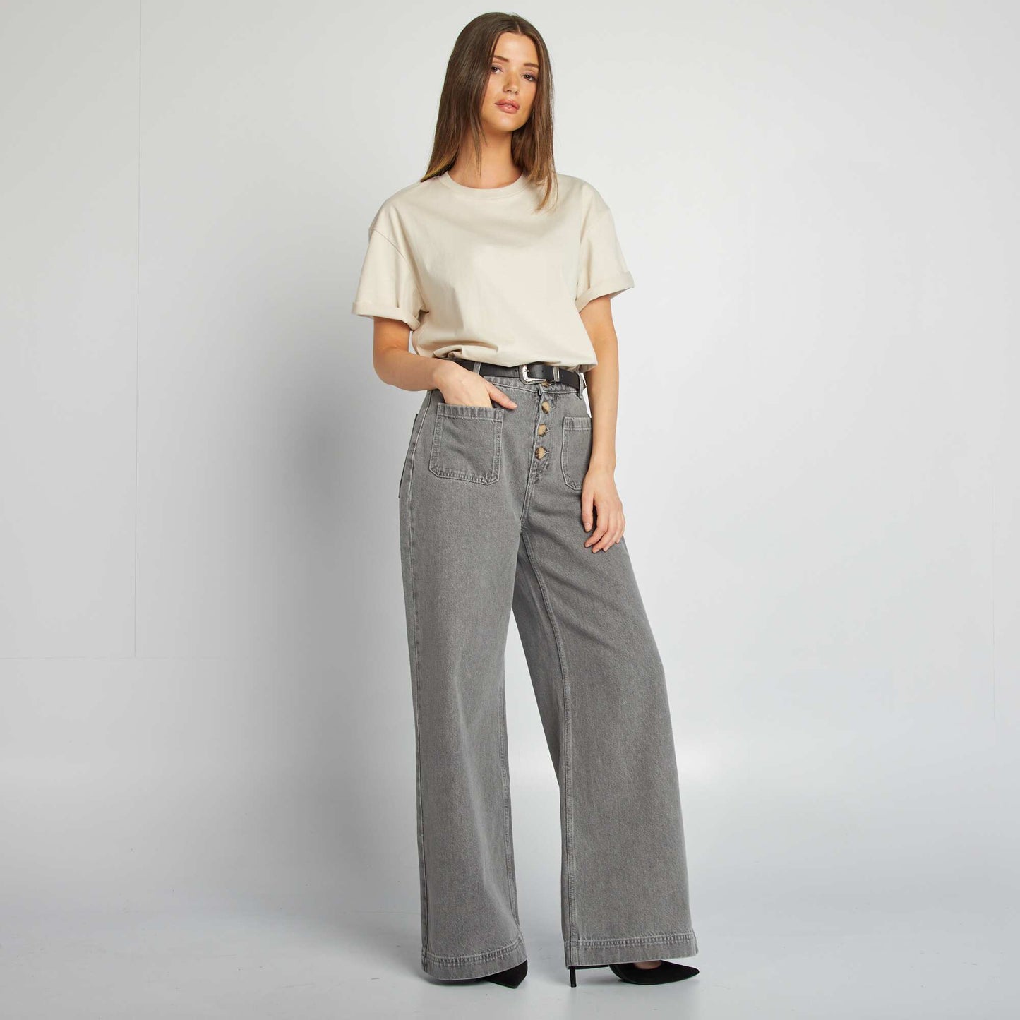 T-shirt oversize à col rond GRIS