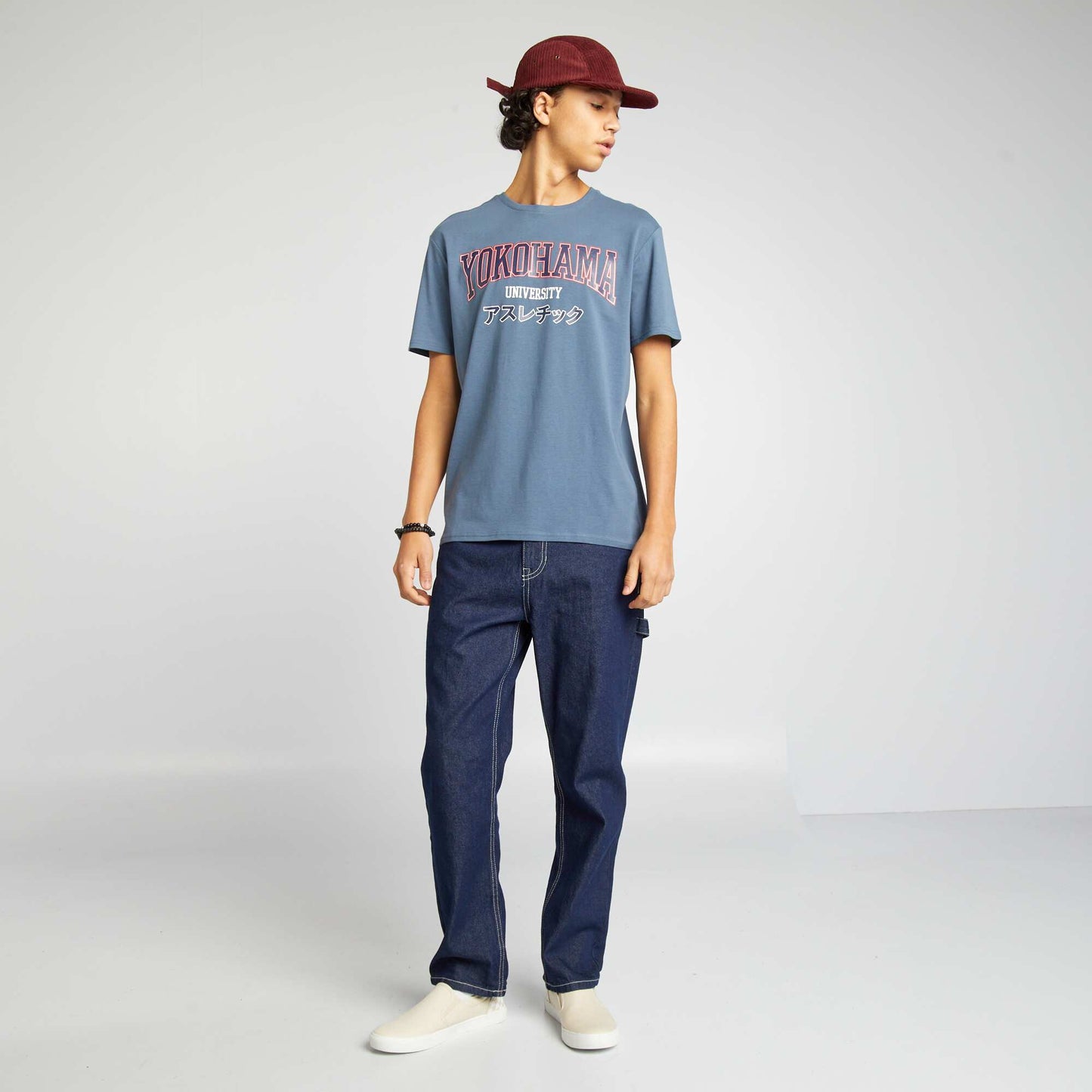 T-shirt manches courtes inscriptions Bleu
