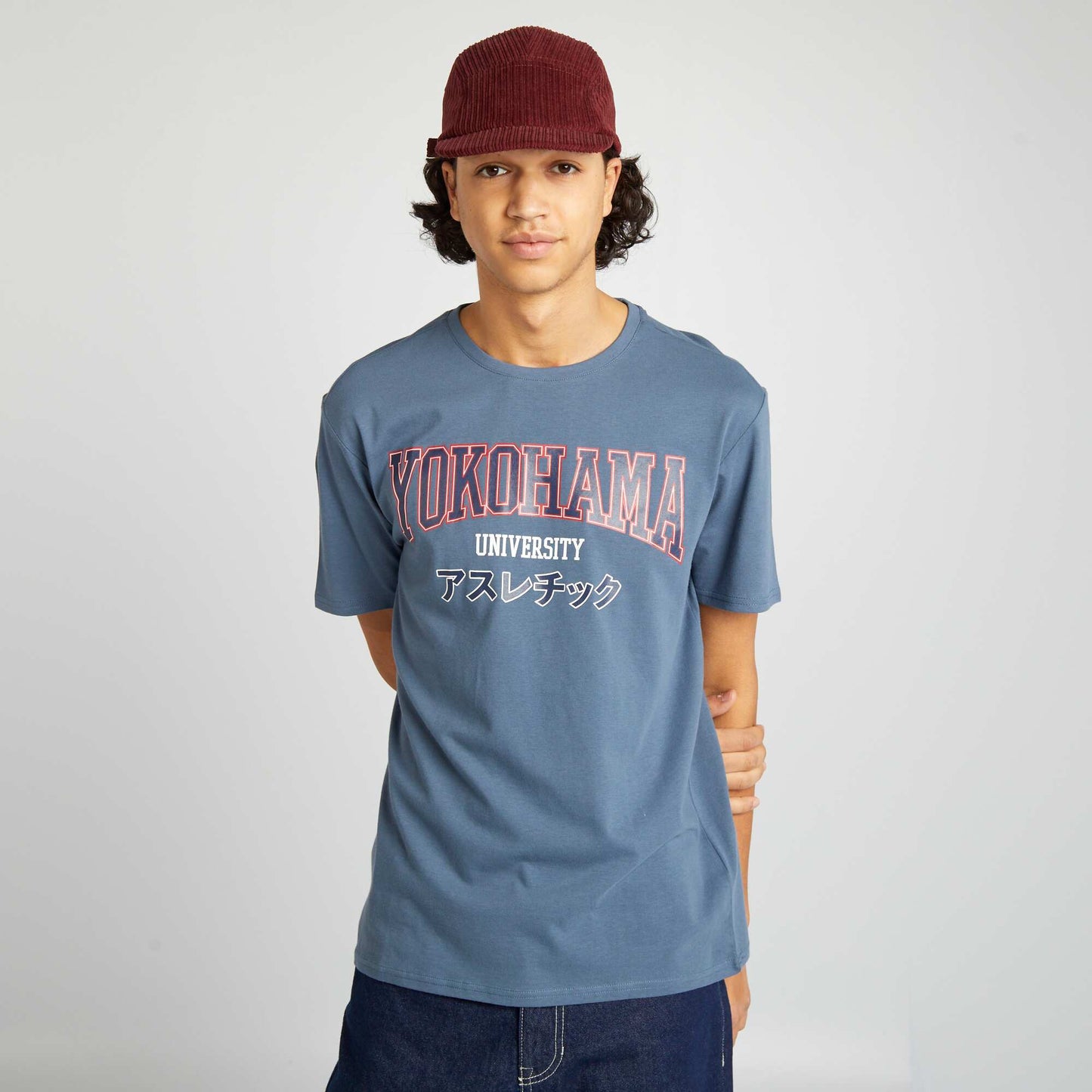 T-shirt manches courtes inscriptions Bleu