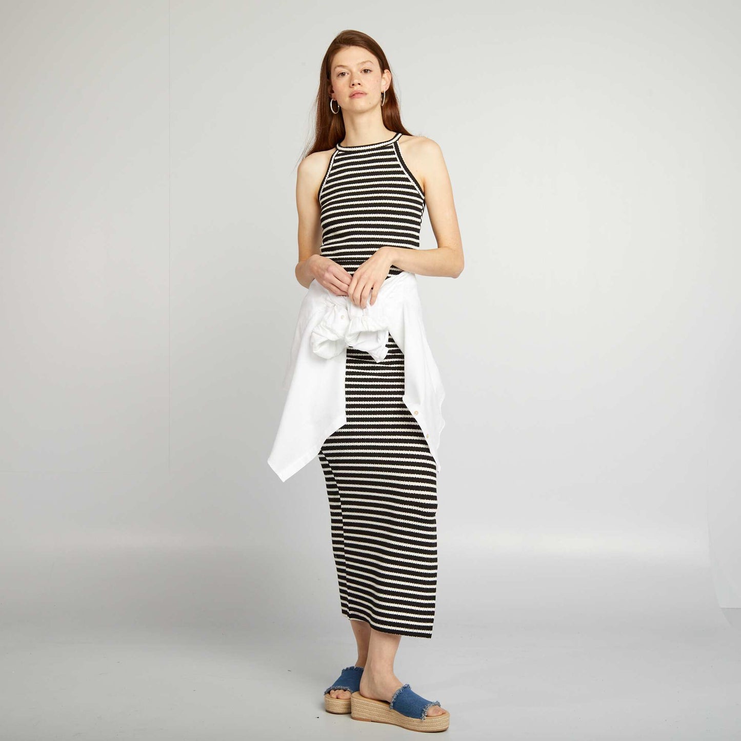 Jupe midi en maille Noir ray