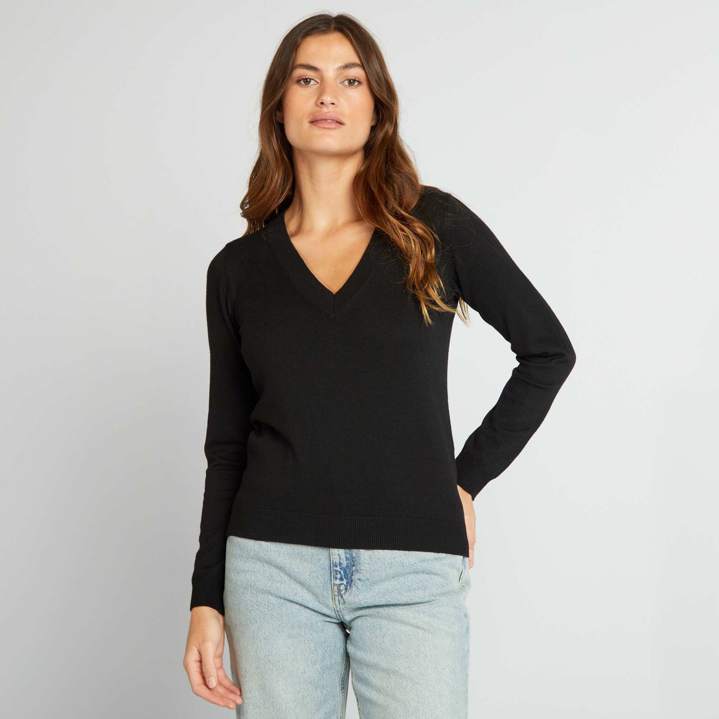 Pull manches longues col V noir