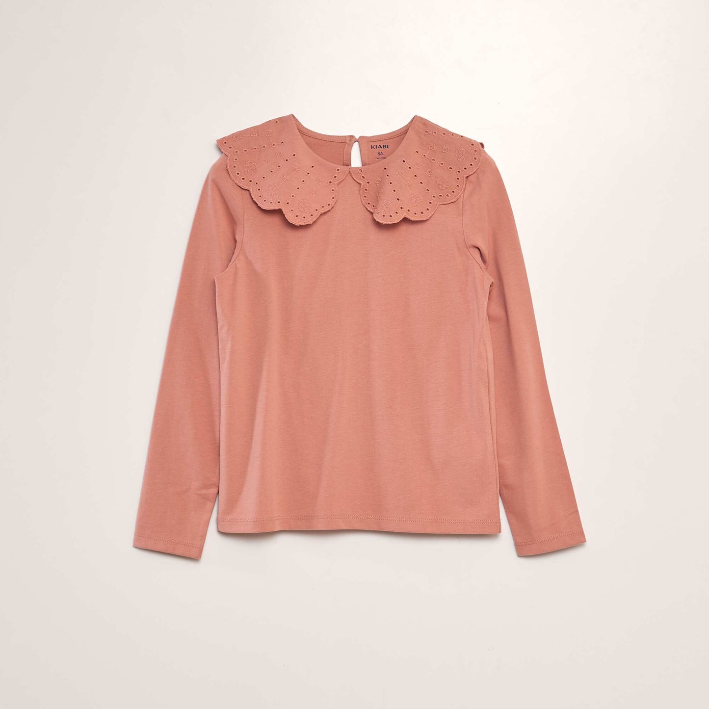 T-shirt col en broderie anglaise Rose