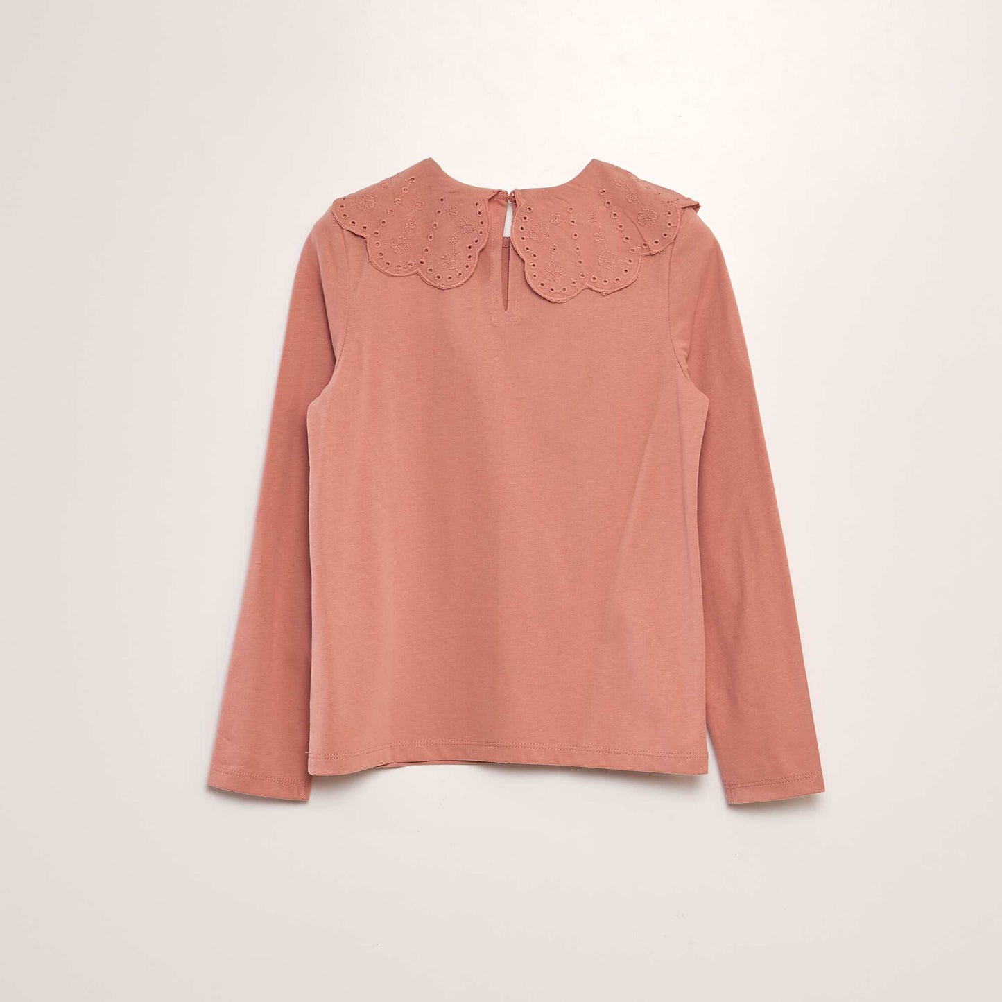 T-shirt col en broderie anglaise Rose