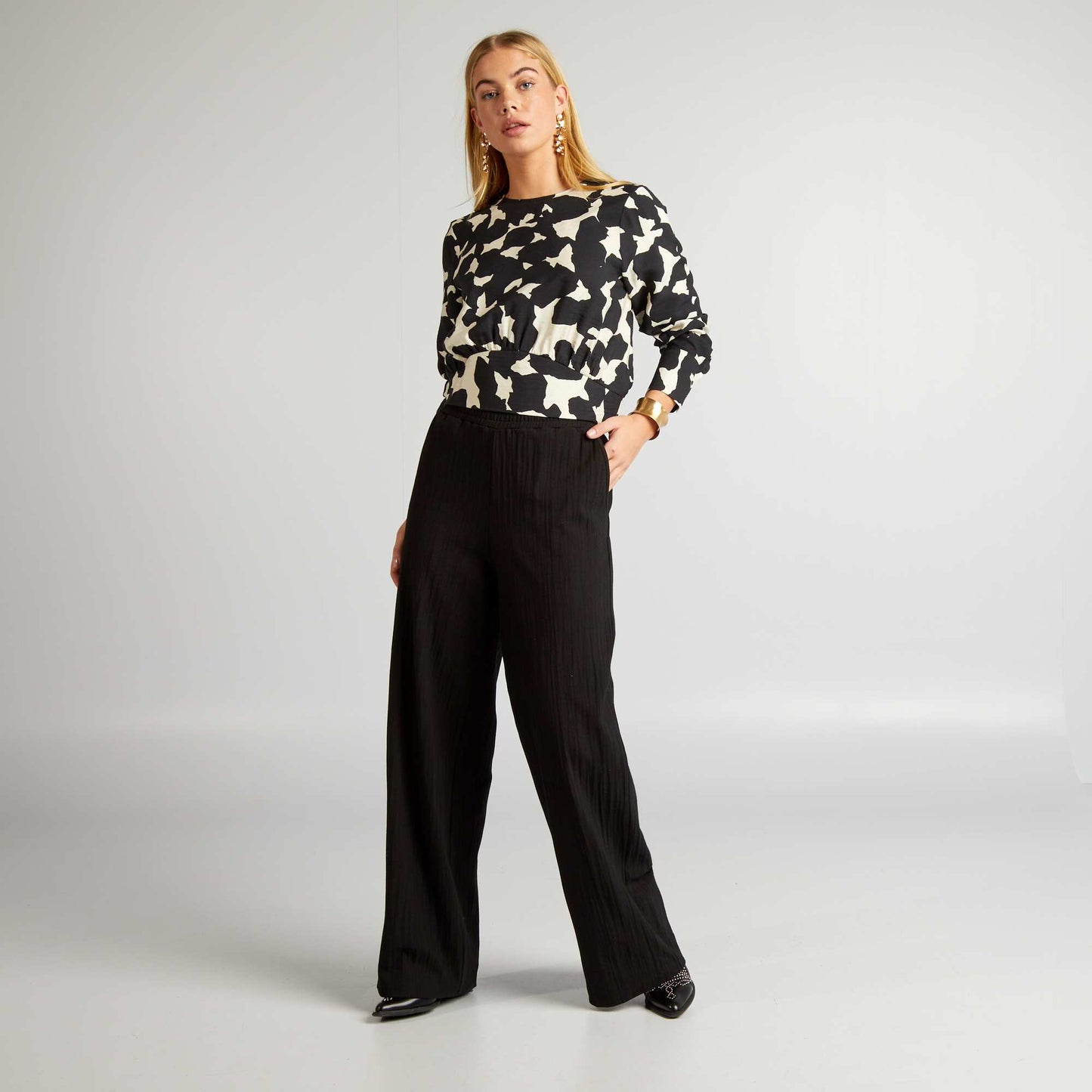 Blouse imprim e manches longues Noir