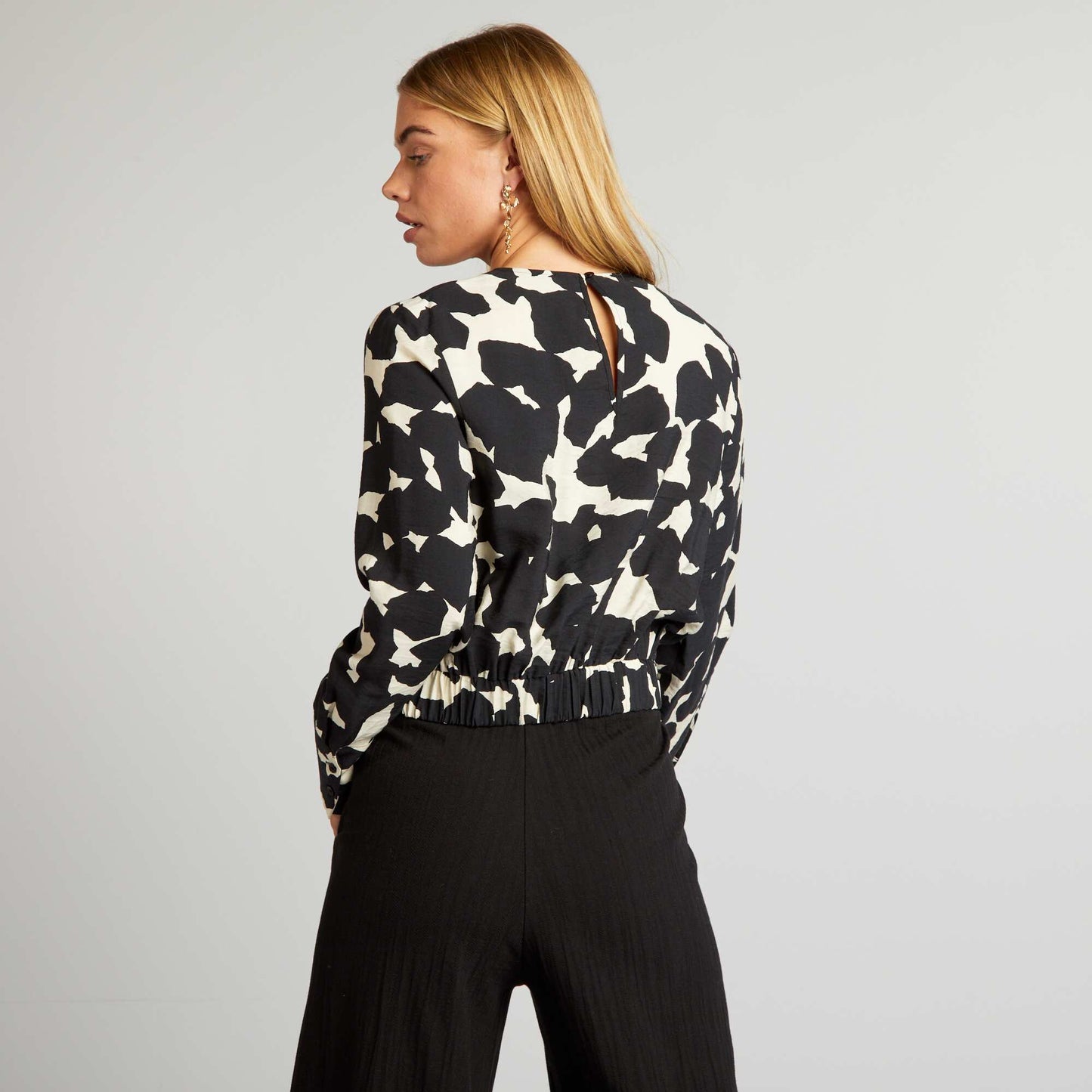 Blouse imprim e manches longues Noir