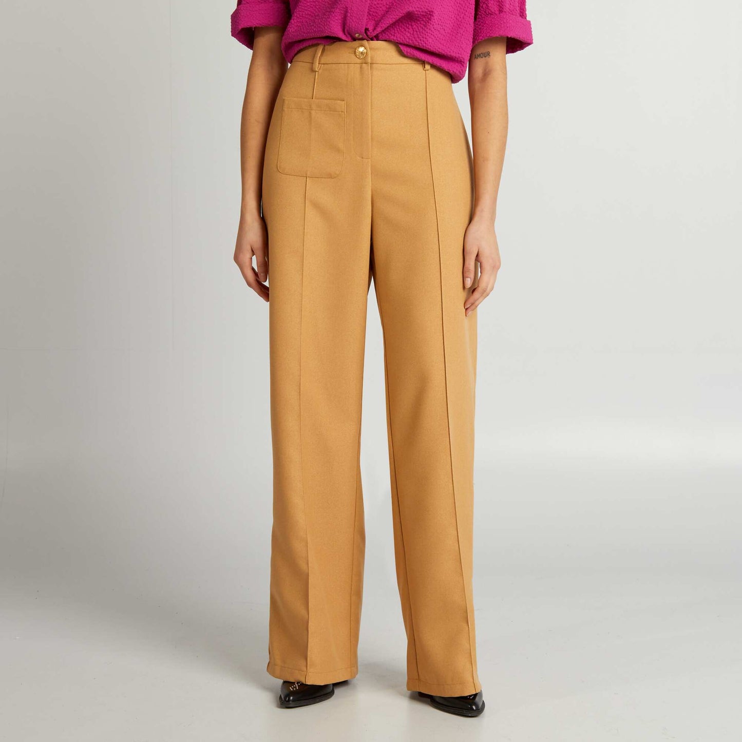 Pantalon droit taille haute Marron