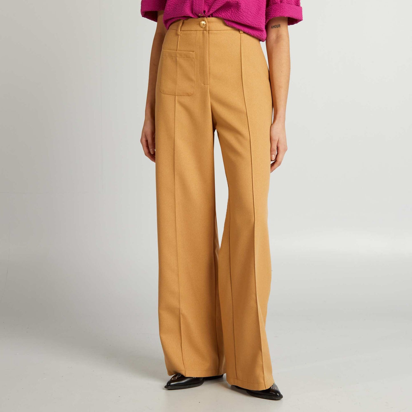 Pantalon droit taille haute Marron