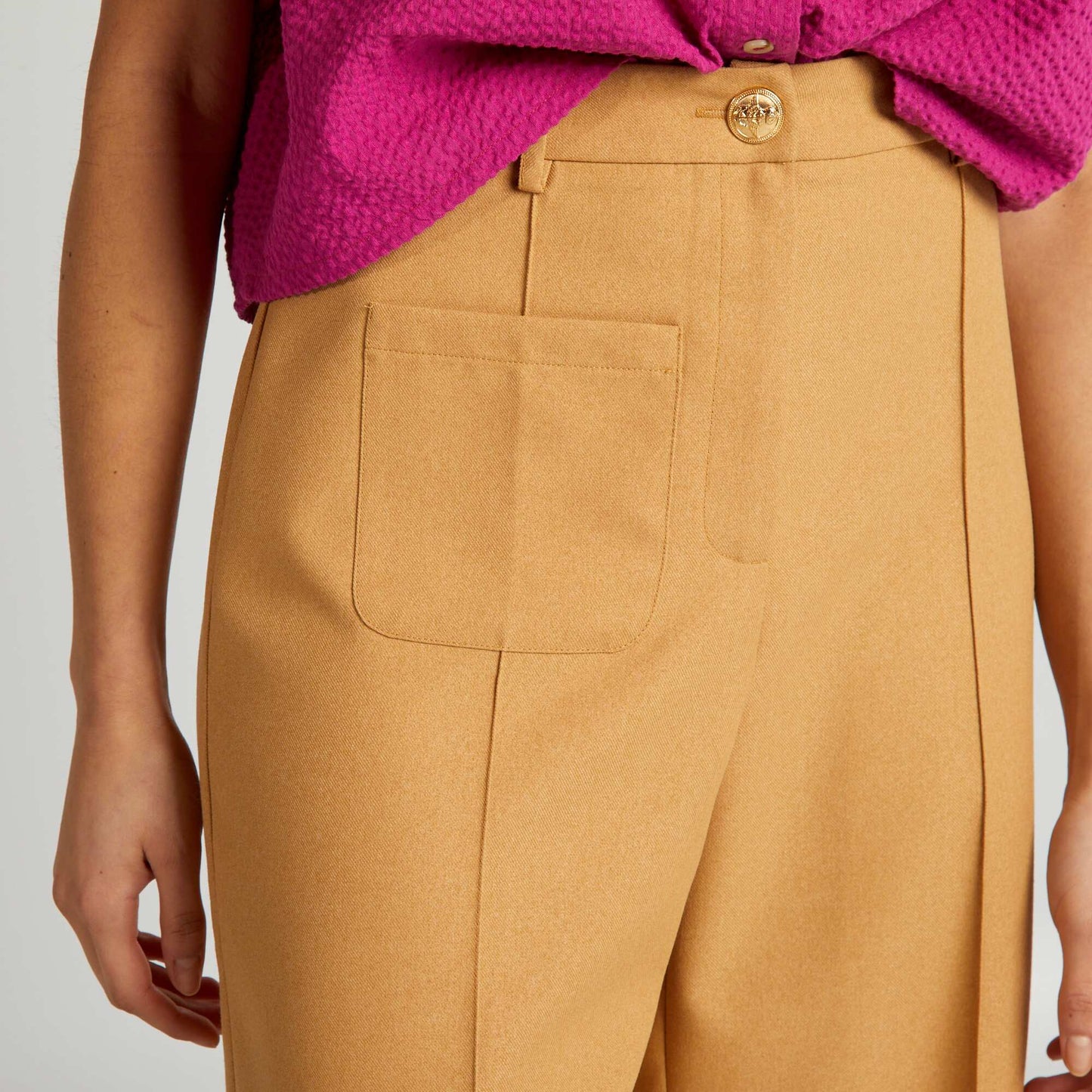 Pantalon droit taille haute Marron
