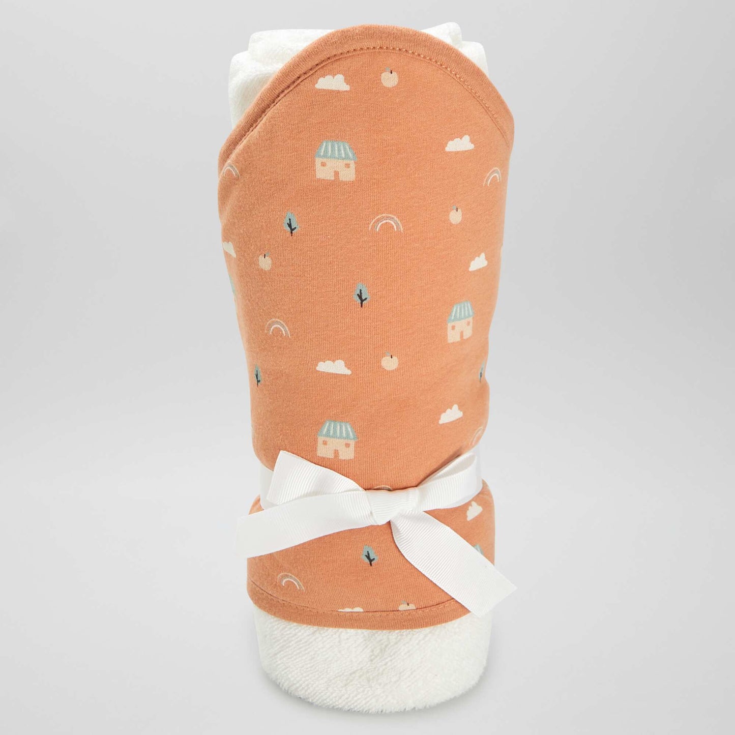 Cape de bain en ponge avec capuche imprim e Marron
