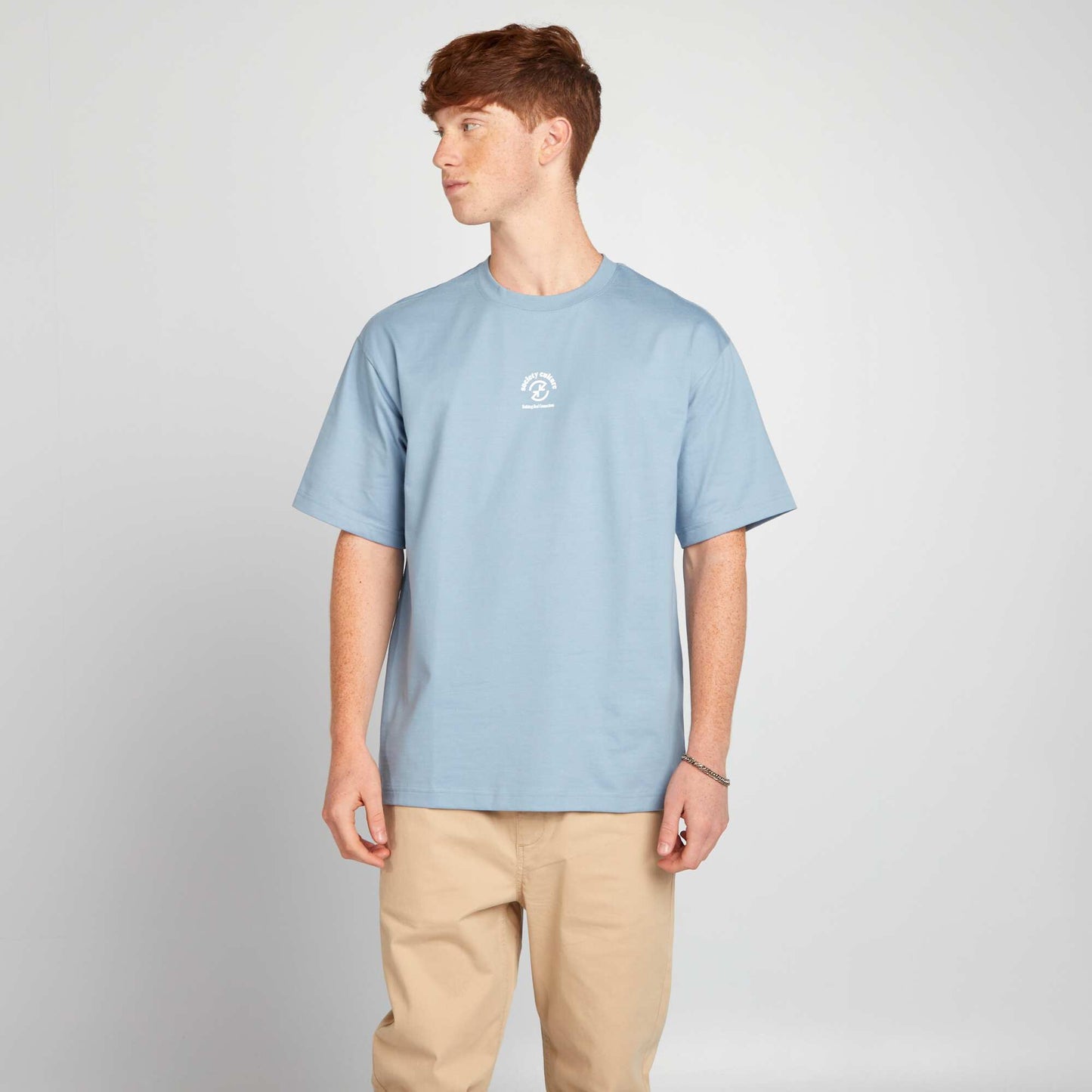 T-shirt droit col rond et imprim Bleu