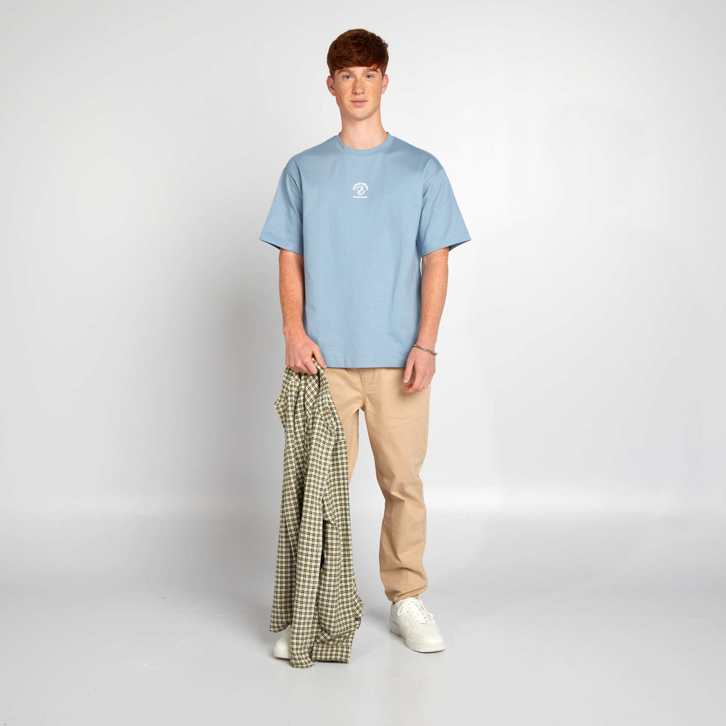 T-shirt droit col rond et imprim Bleu