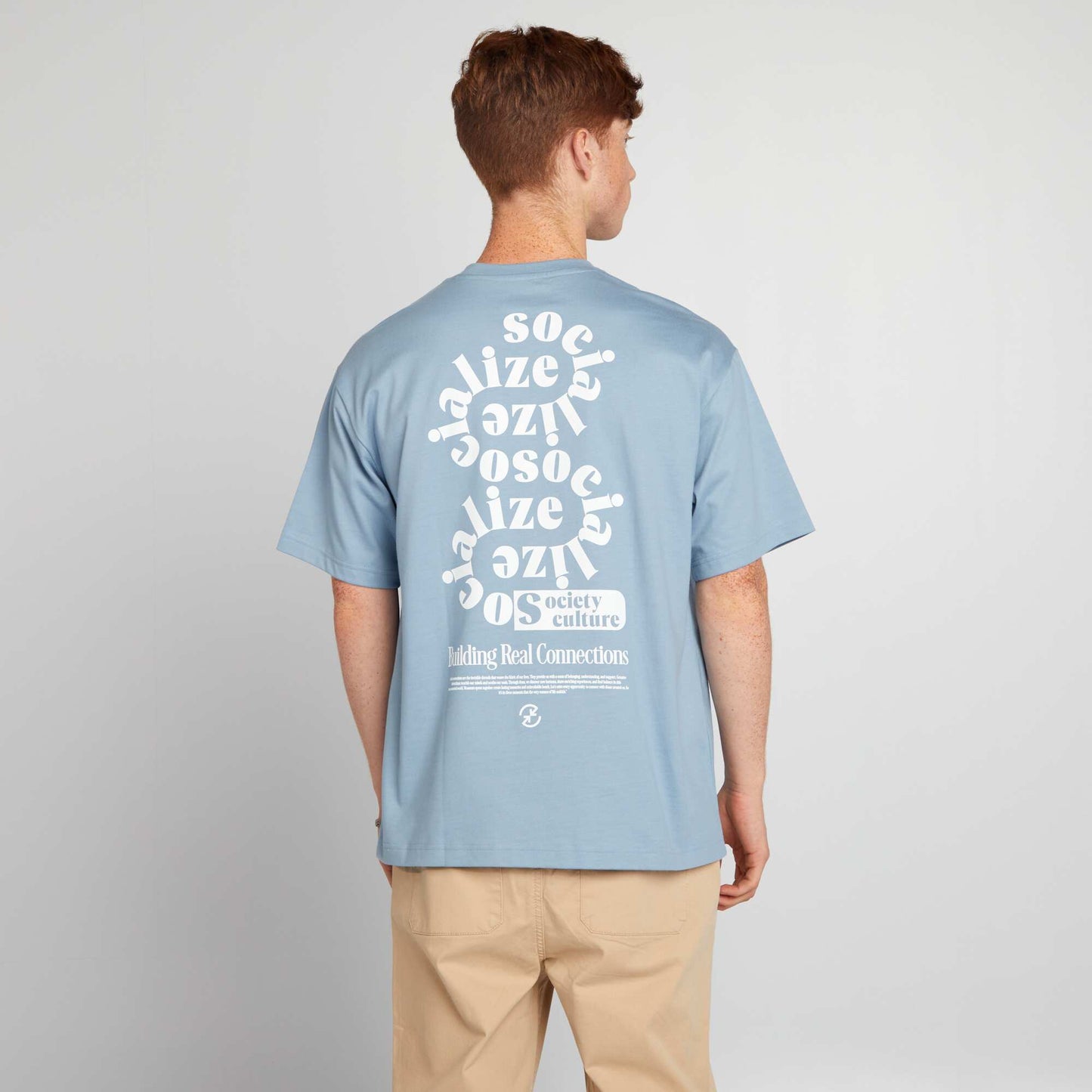 T-shirt droit col rond et imprim Bleu