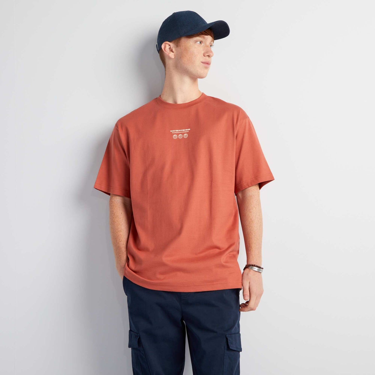 T-shirt droit col rond et imprim Rouge clair