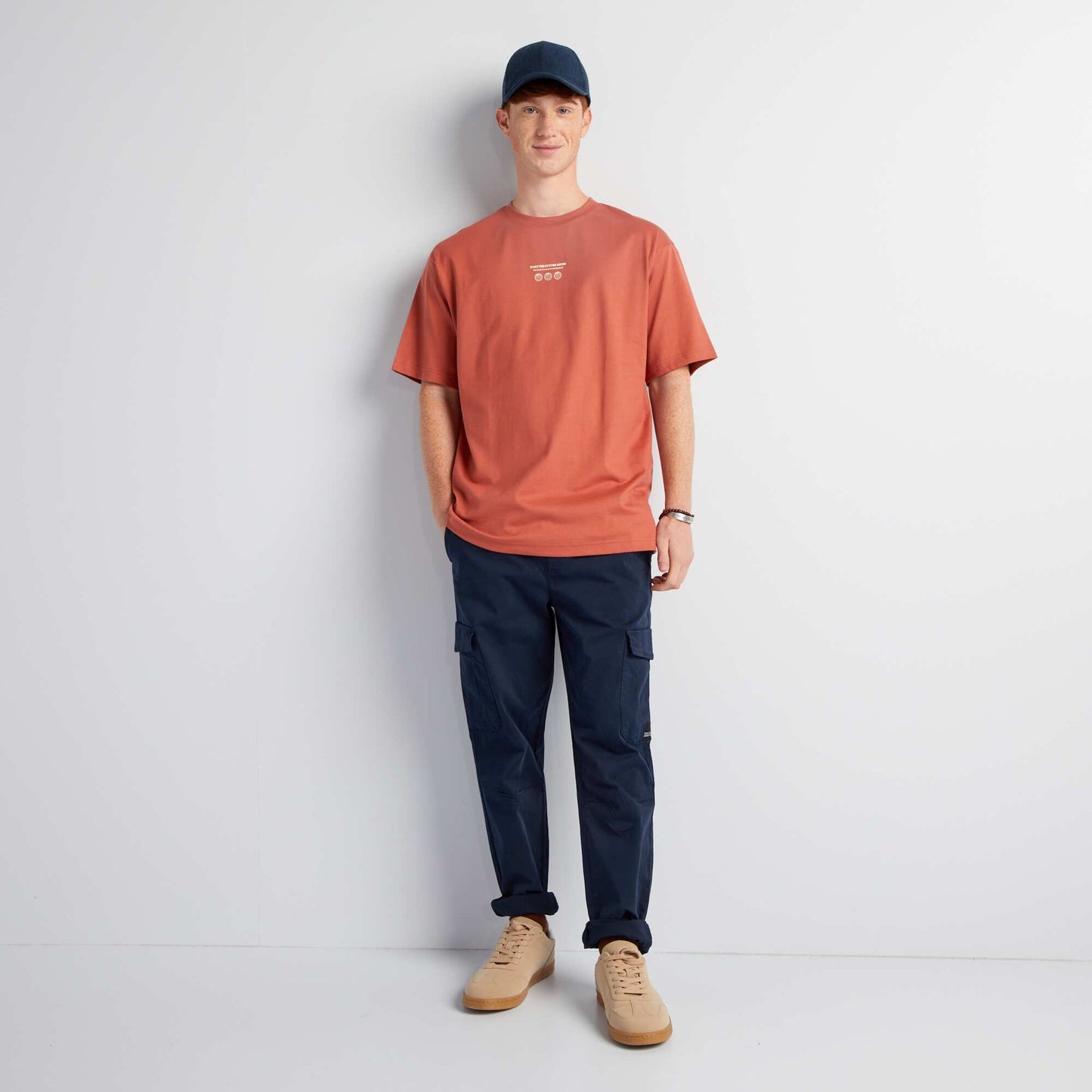 T-shirt droit col rond et imprim Rouge clair