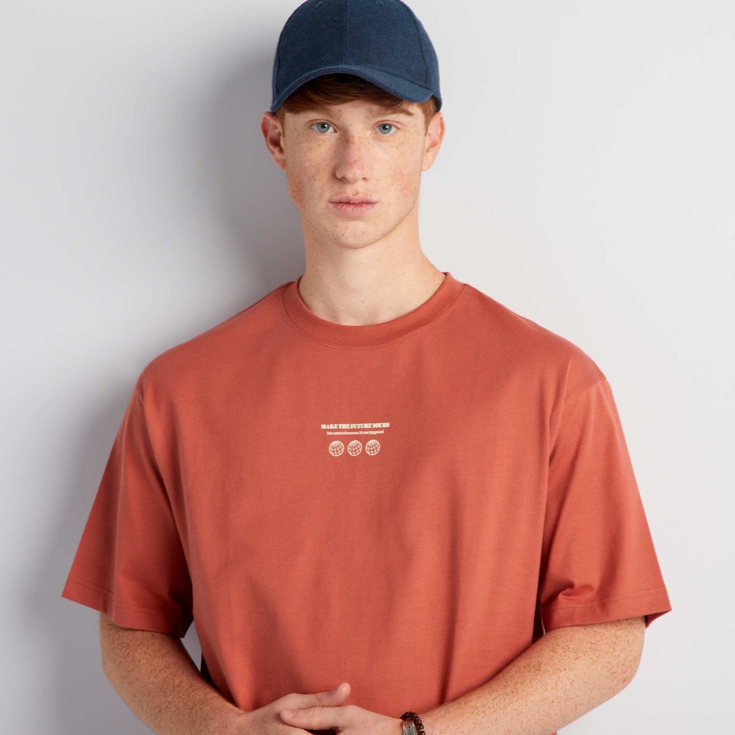 T-shirt droit col rond et imprim Rouge clair