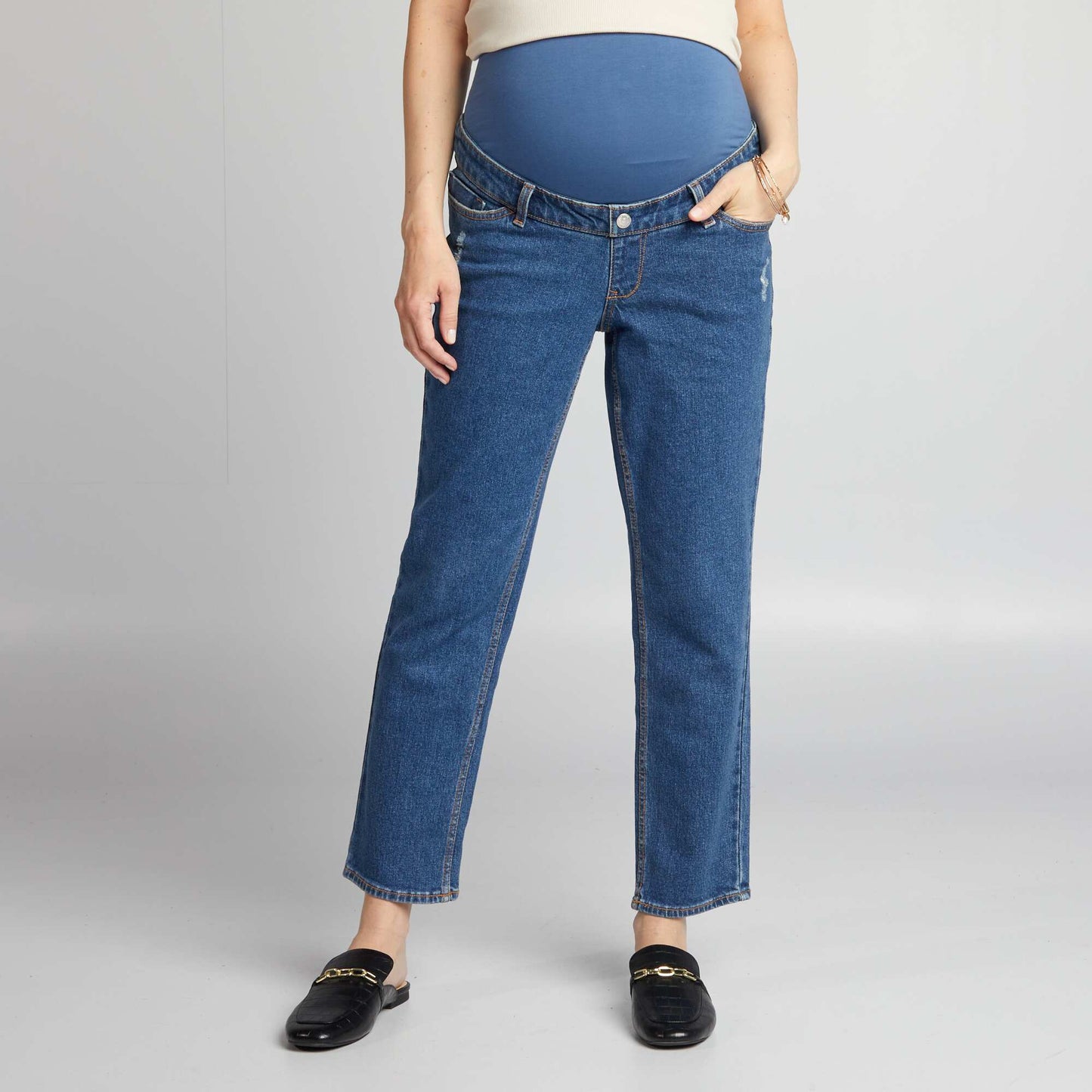 Jean grossesse coupe droite avec bandeau Stone
