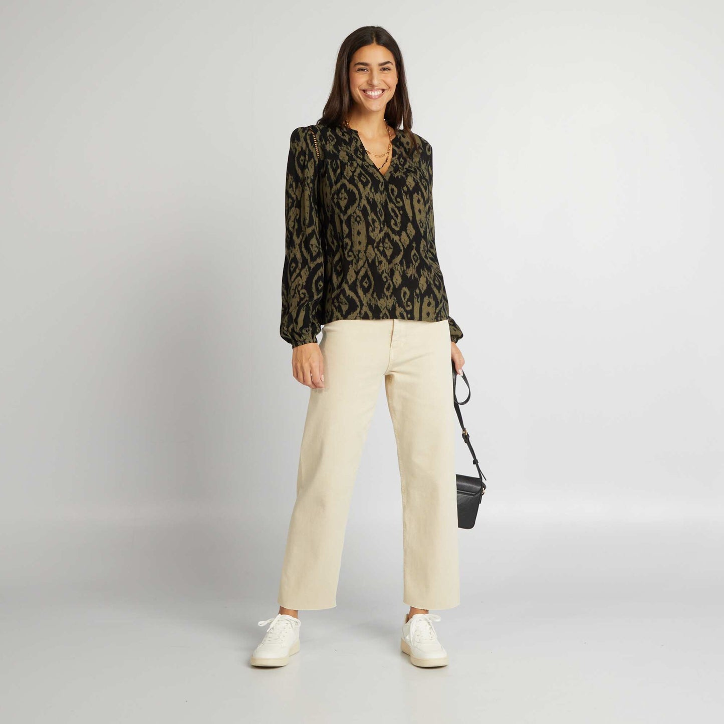 Blouse unie col V Noir