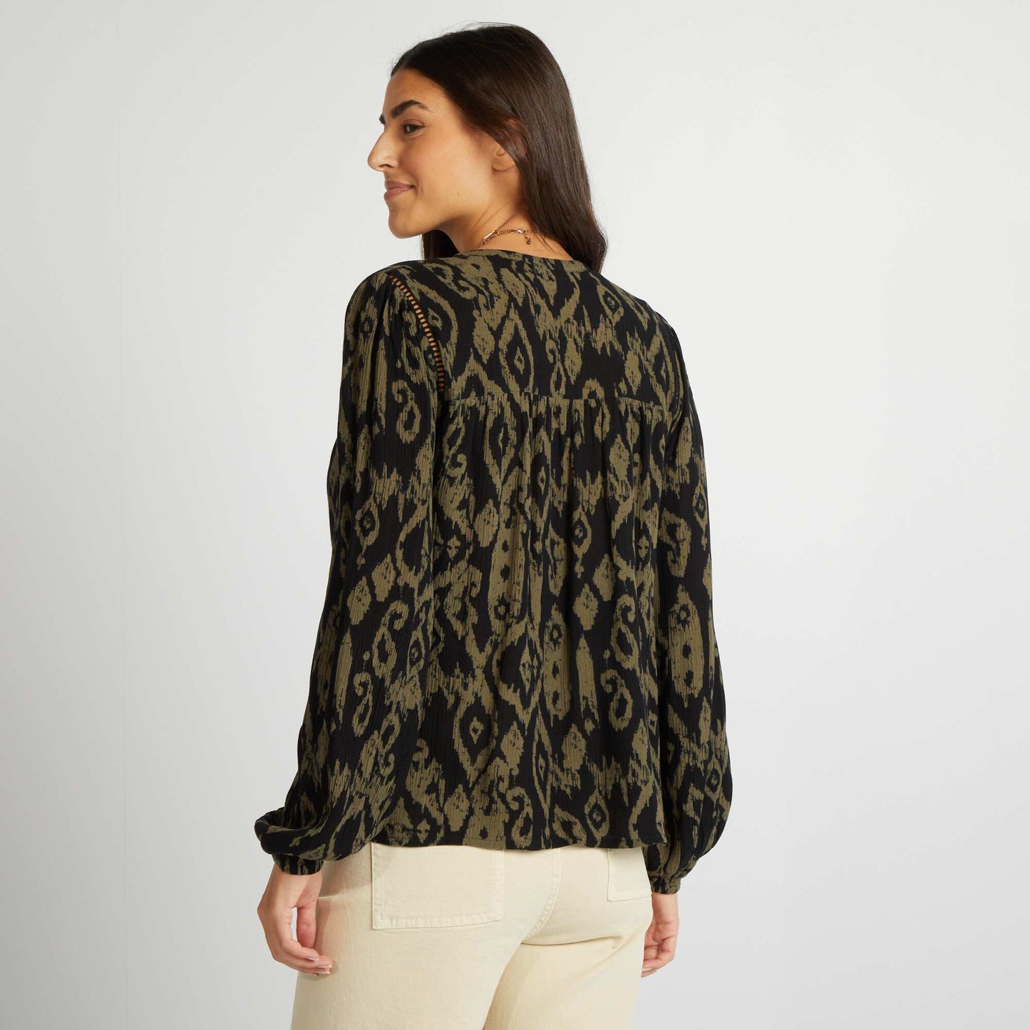 Blouse unie col V Noir