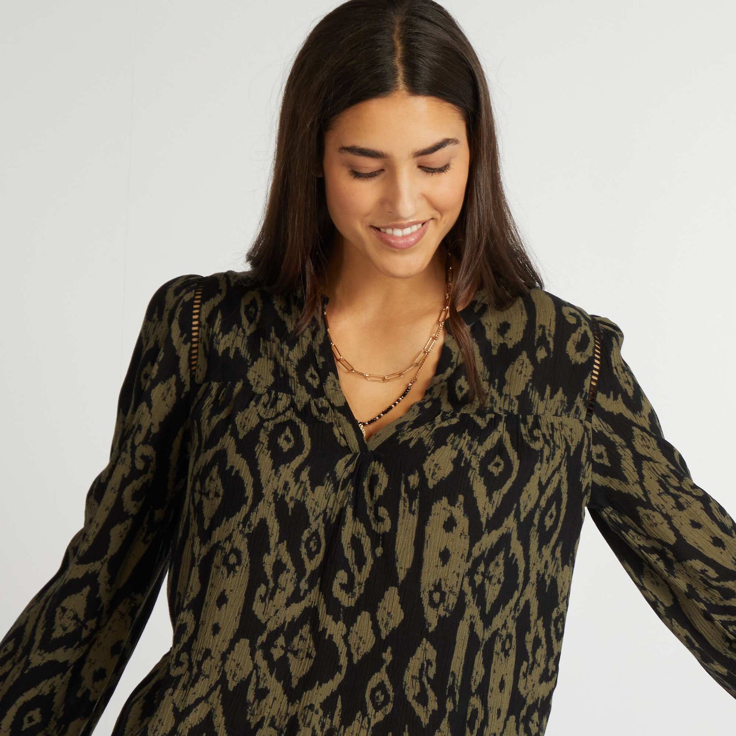 Blouse unie col V Noir