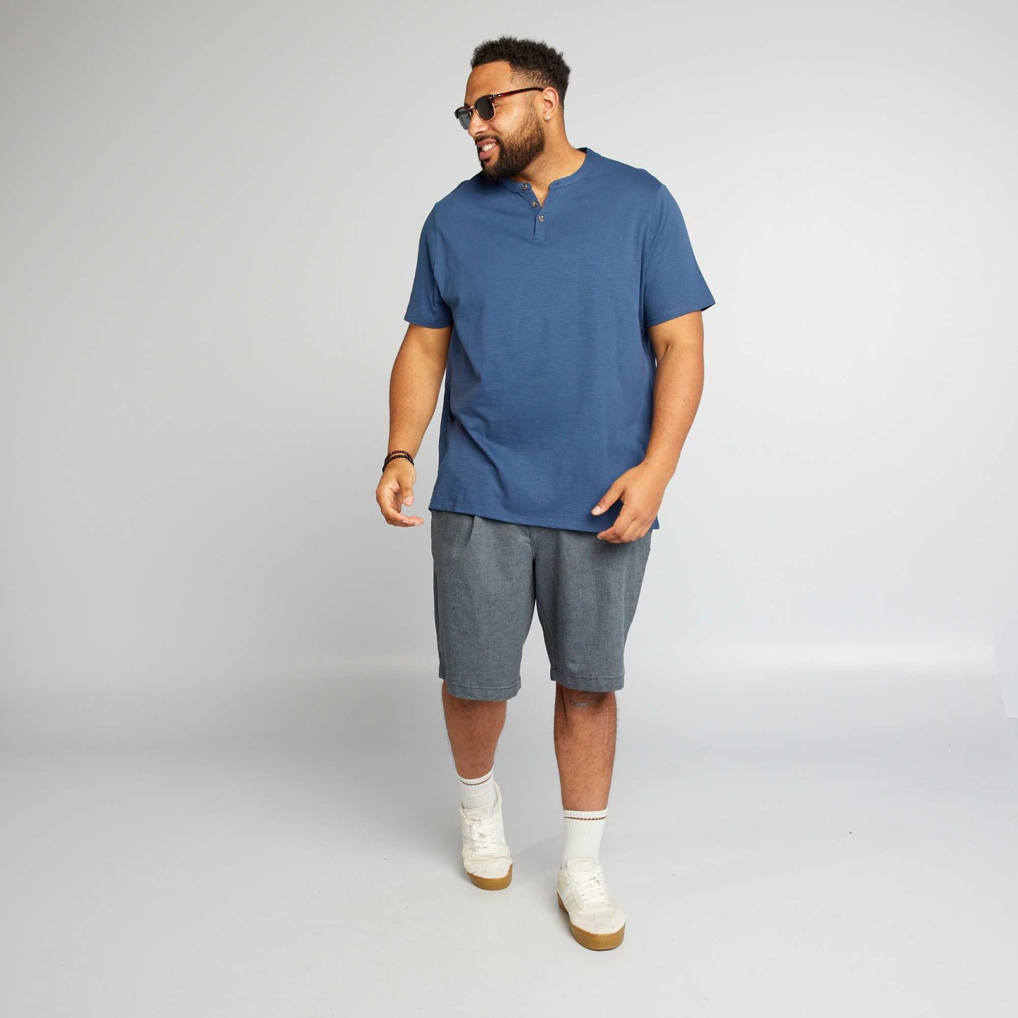 T-shirt en jersey col tunisien Bleu