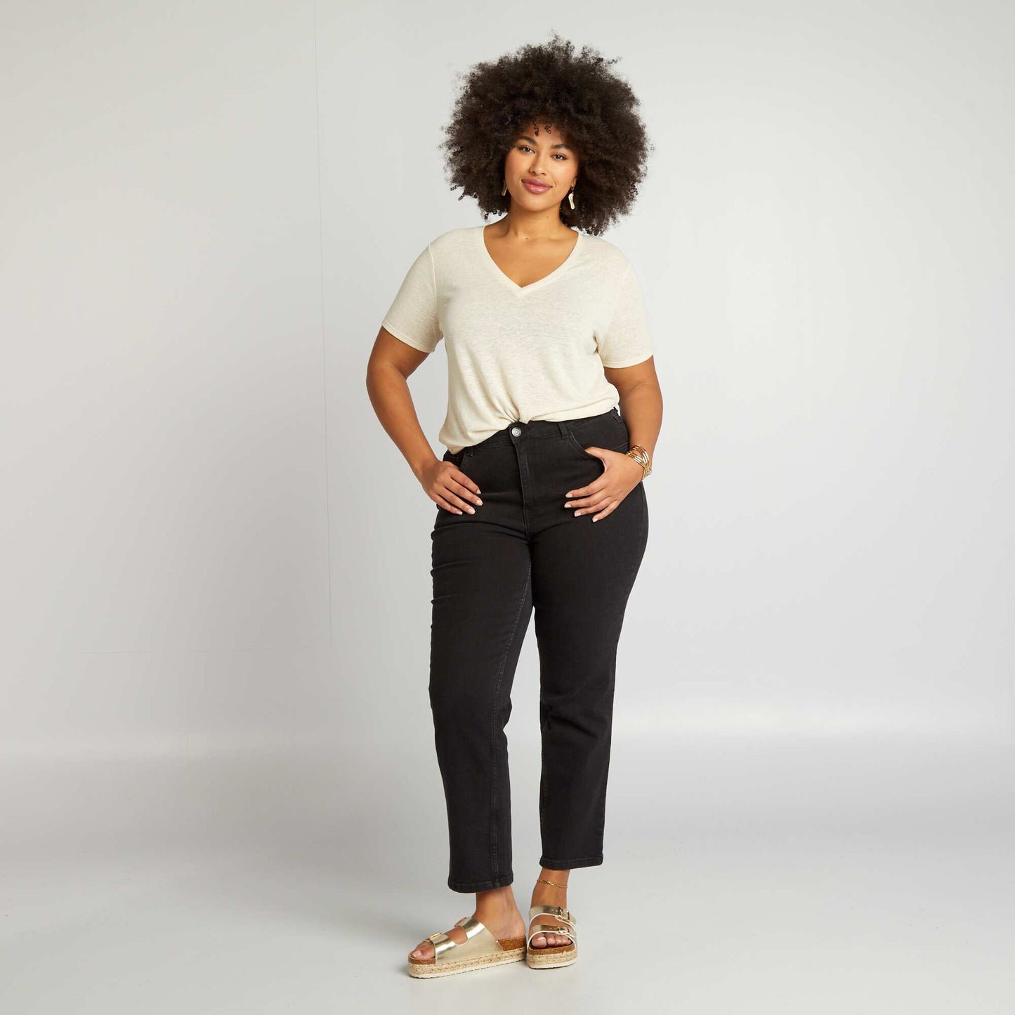 T-shirt uni en lin m lang Beige