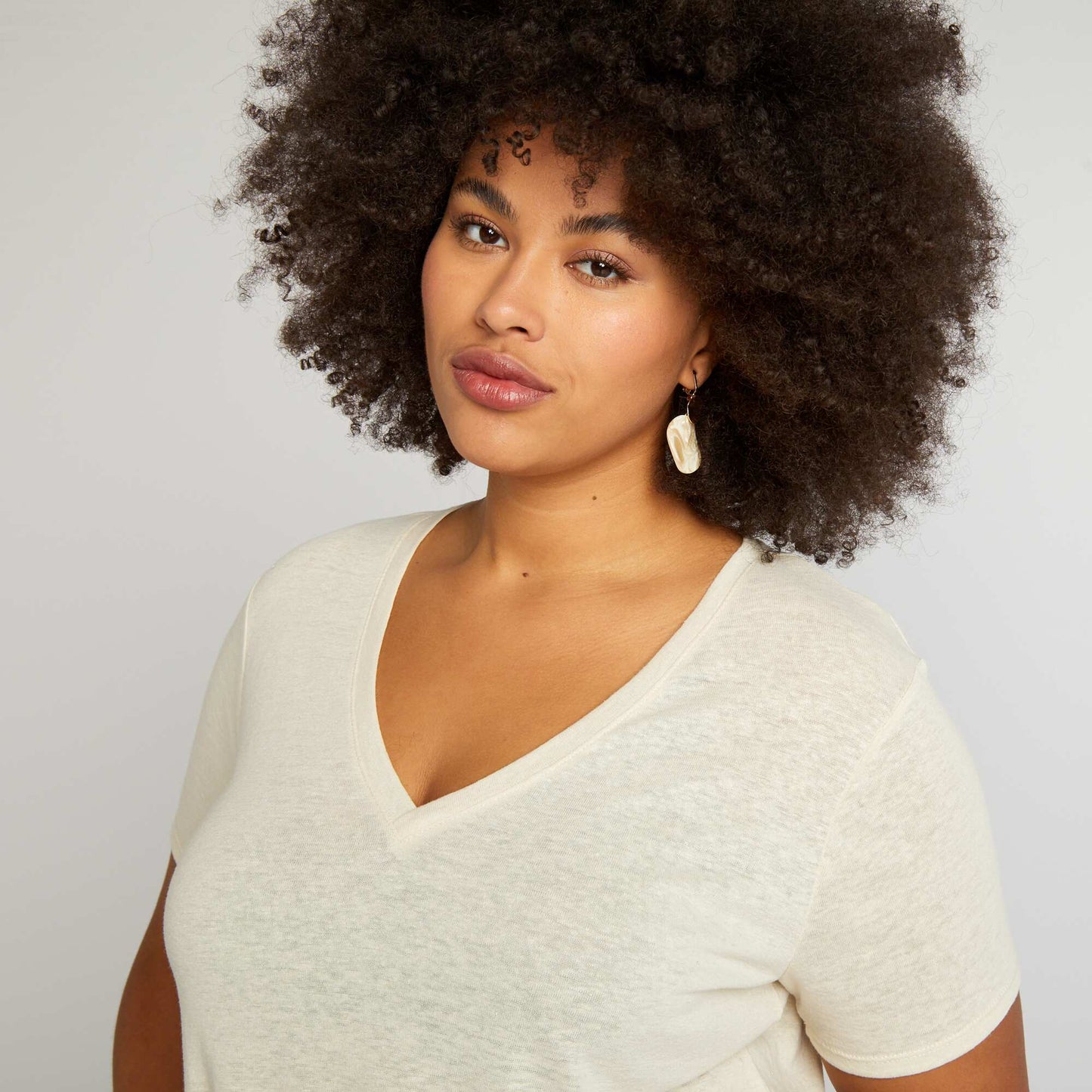 T-shirt uni en lin m lang Beige