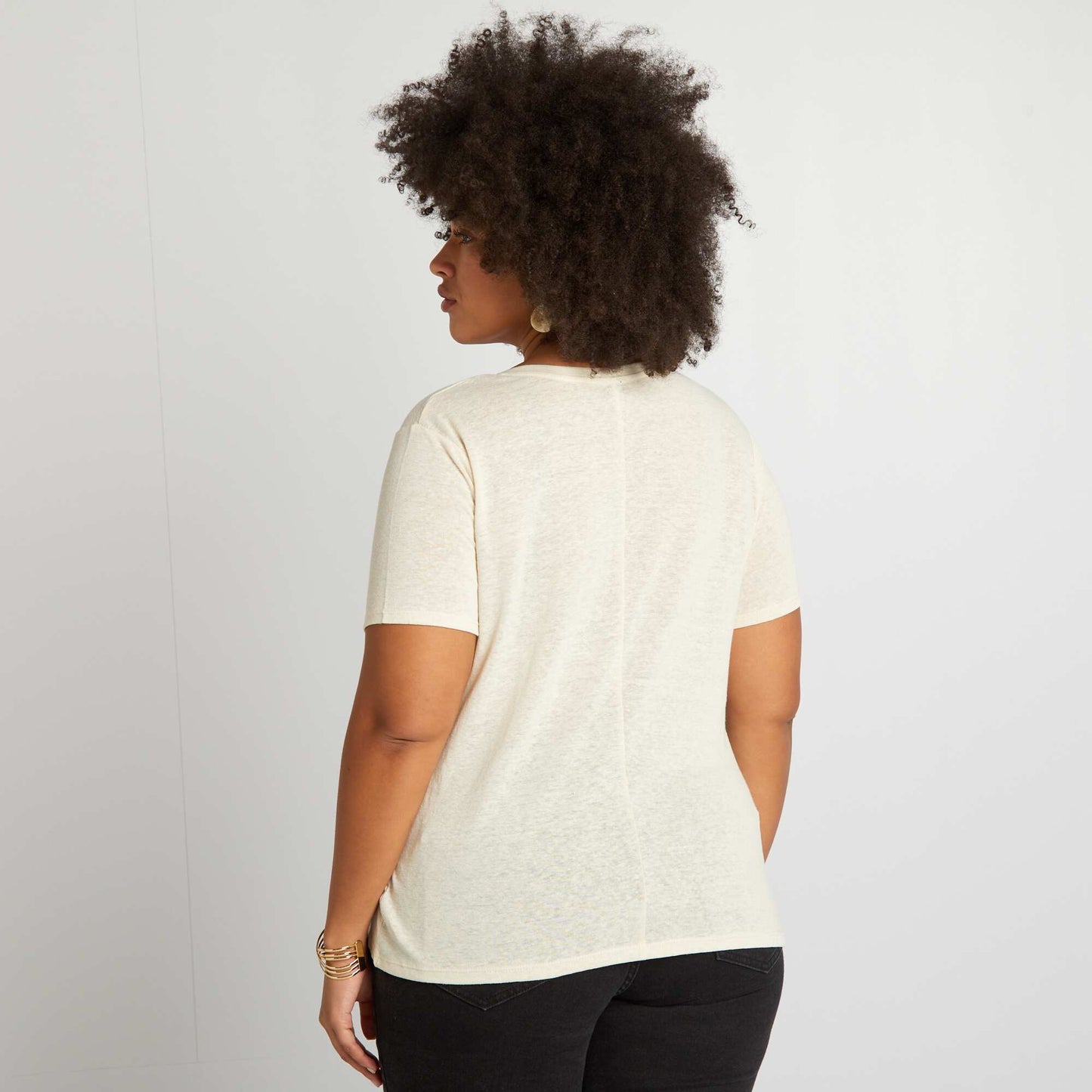 T-shirt uni en lin m lang Beige