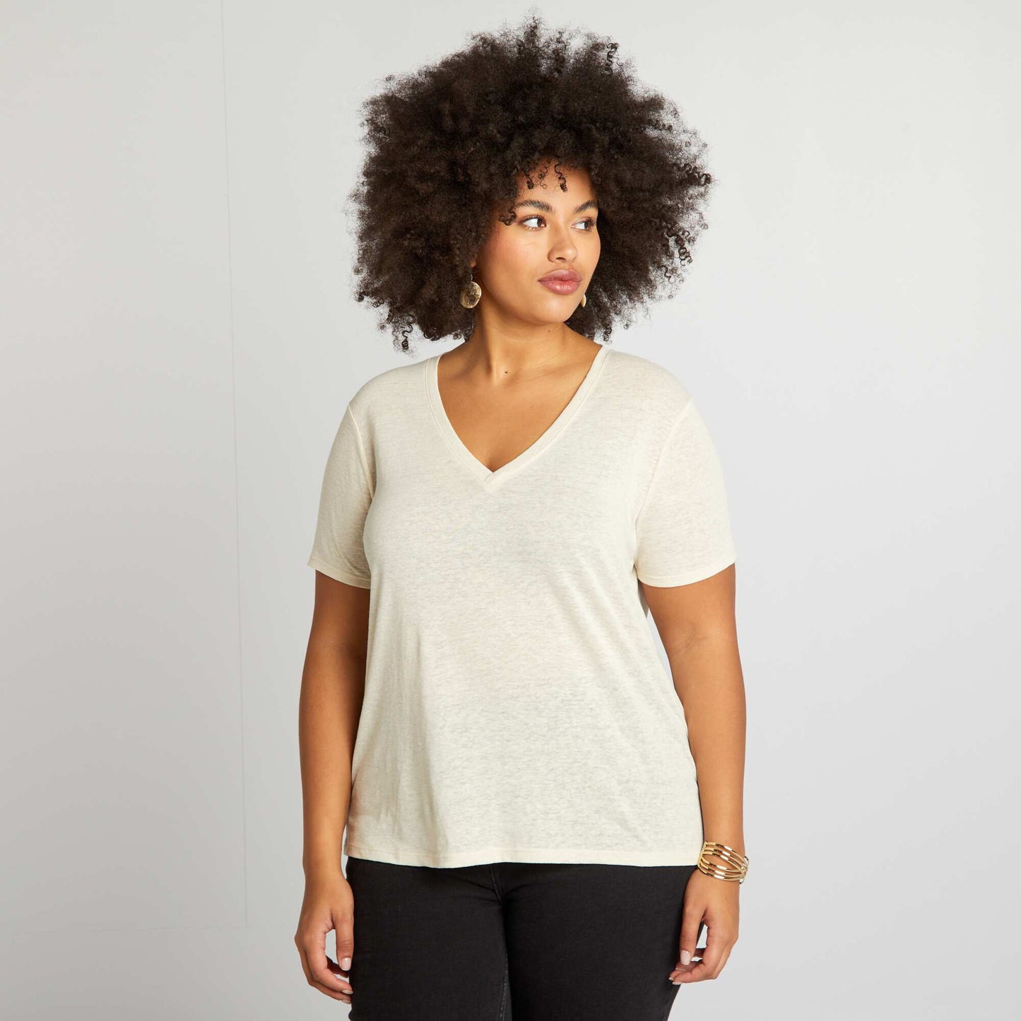 T-shirt uni en lin m lang Beige