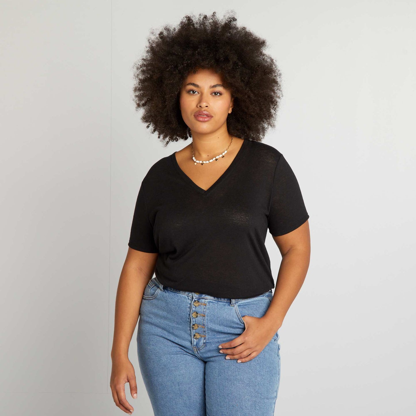 T-shirt uni en lin m lang noir