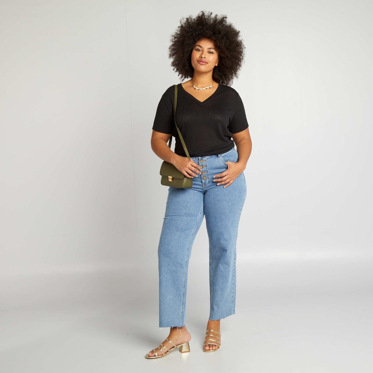 T-shirt uni en lin m lang noir