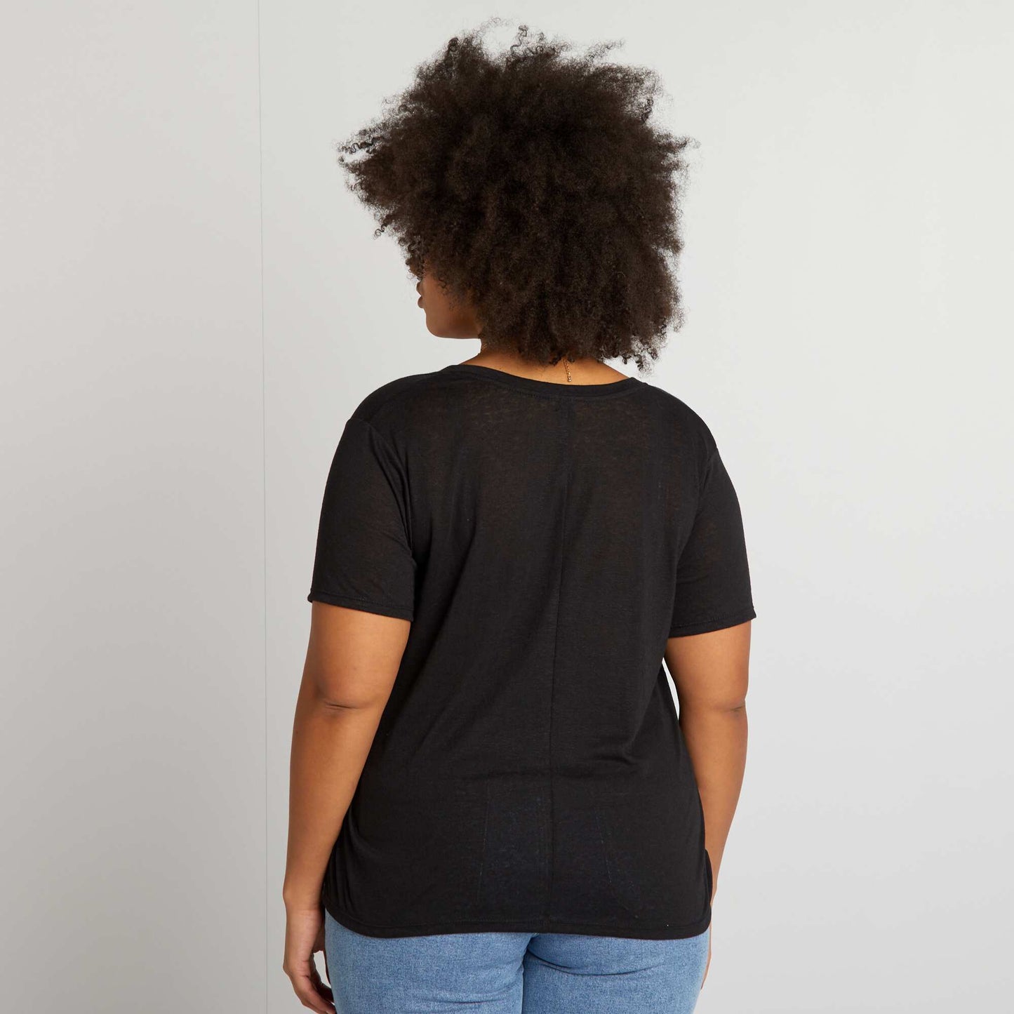 T-shirt uni en lin m lang noir