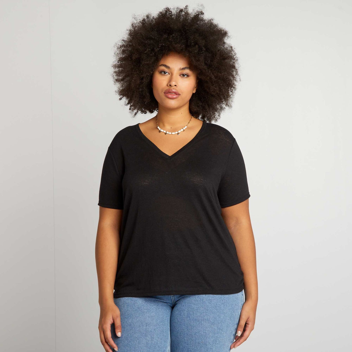 T-shirt uni en lin m lang noir