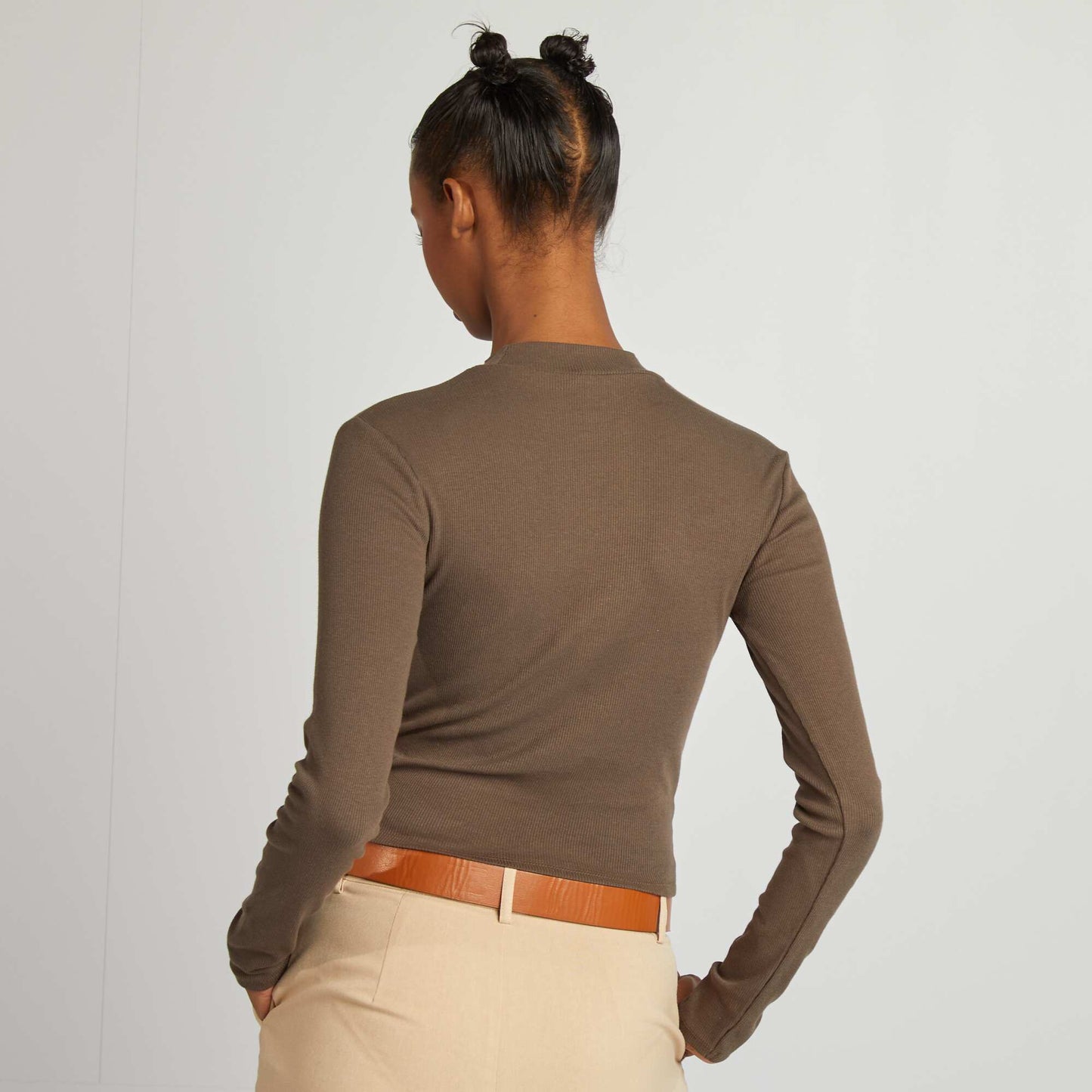 T-shirt côtelé à manches longues VERT