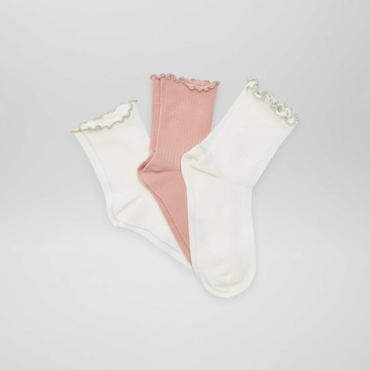 Lot de 3 chaussettes ondulées Rose/blanc