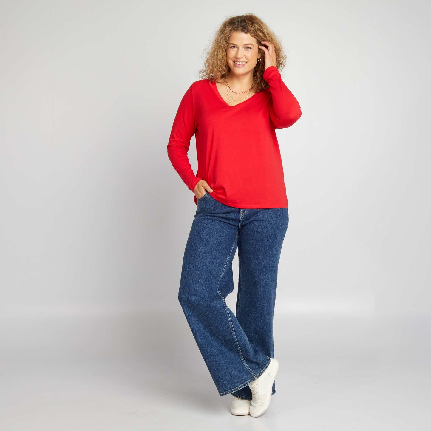 T-shirt uni manches longues Rouge