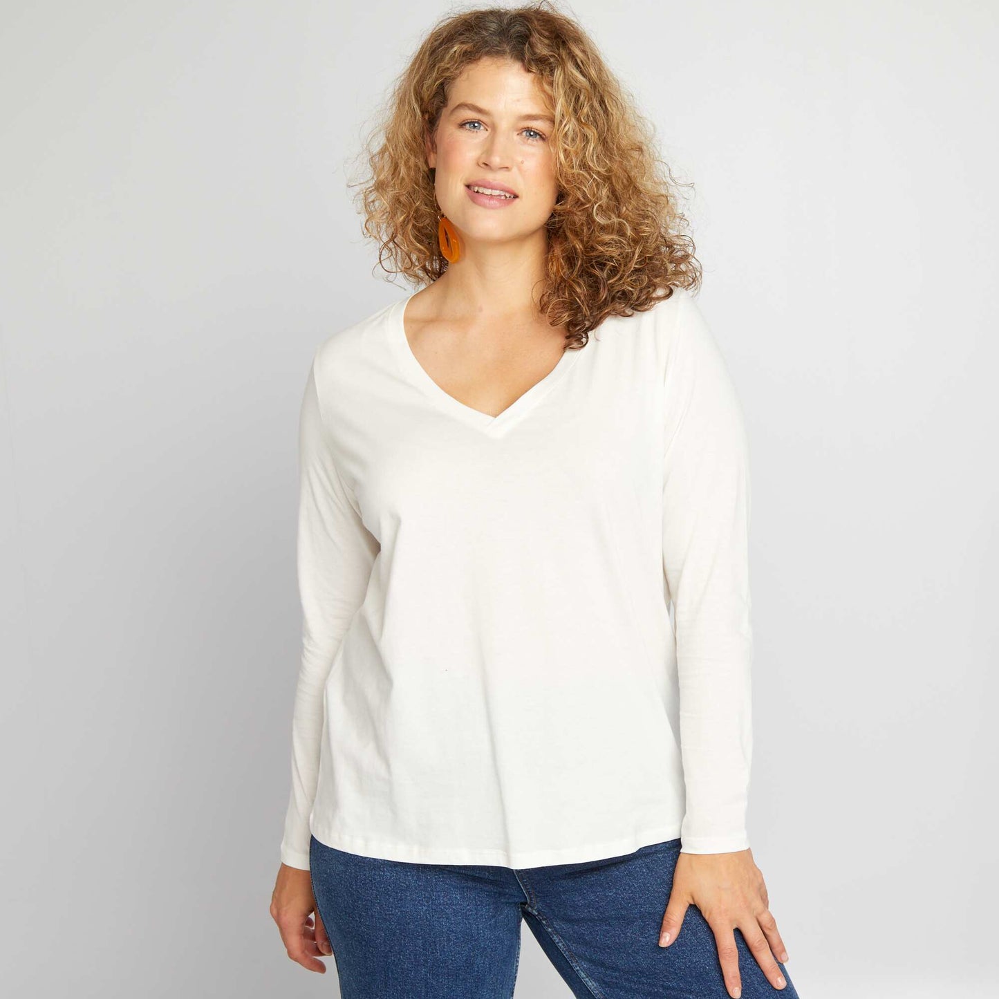 T-shirt uni manches longues blanc