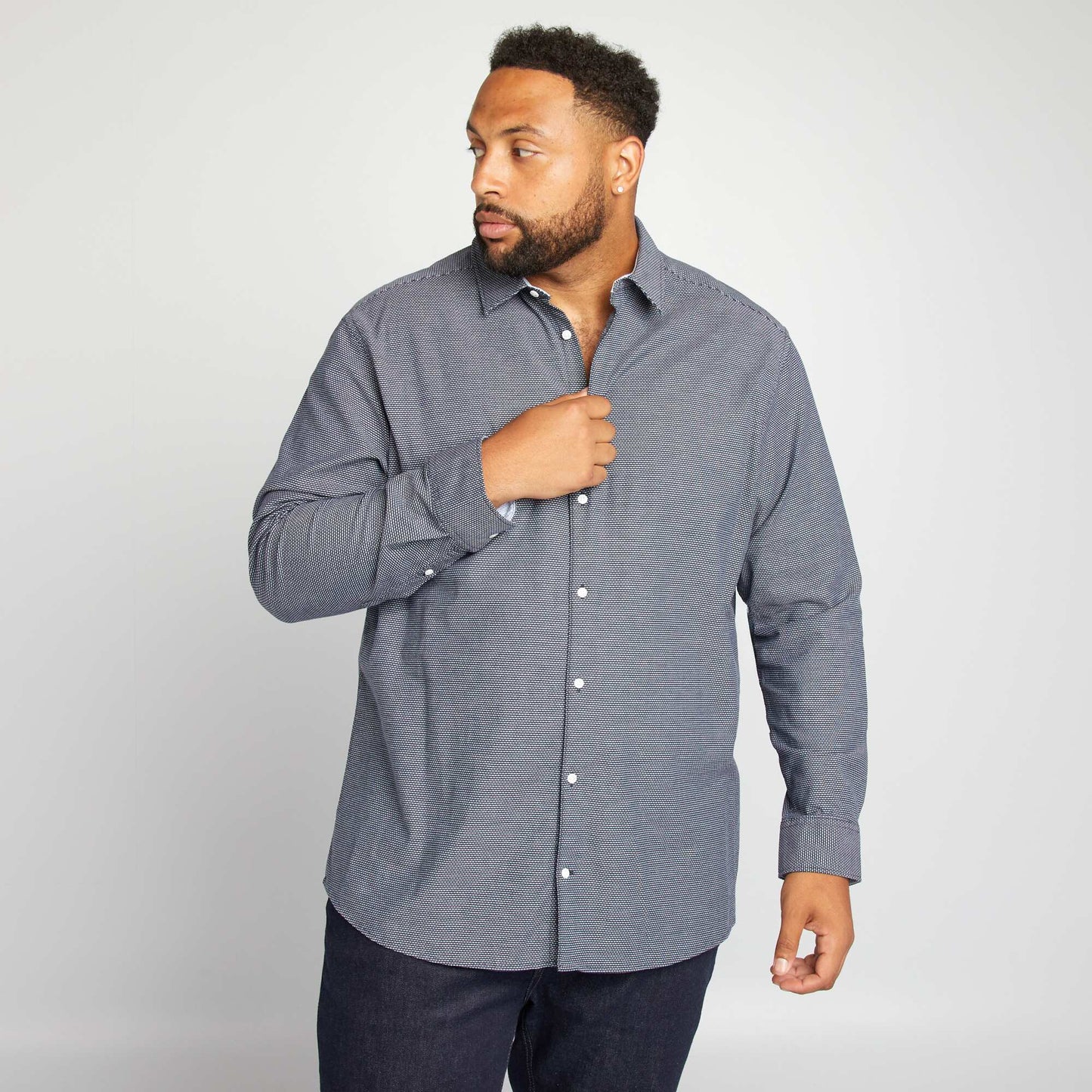 Chemise slim pois Bleu marine pois