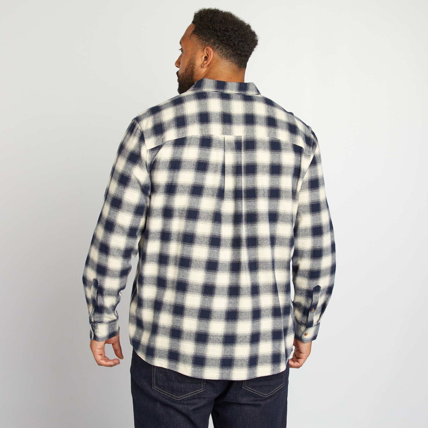 Chemise droite en flanelle carreaux Bleu marine/beige