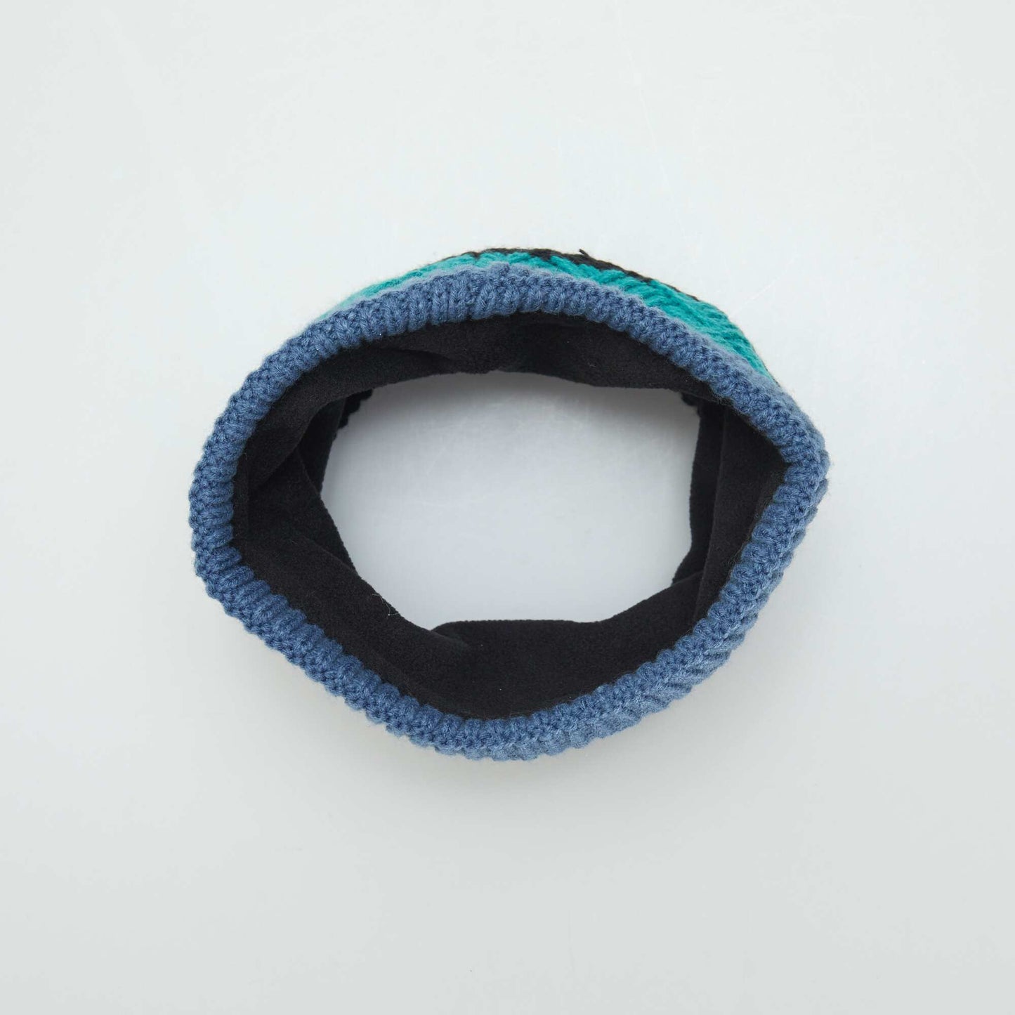 Ensemble bonnet pompon et snood doubl Noir/bleu/vert
