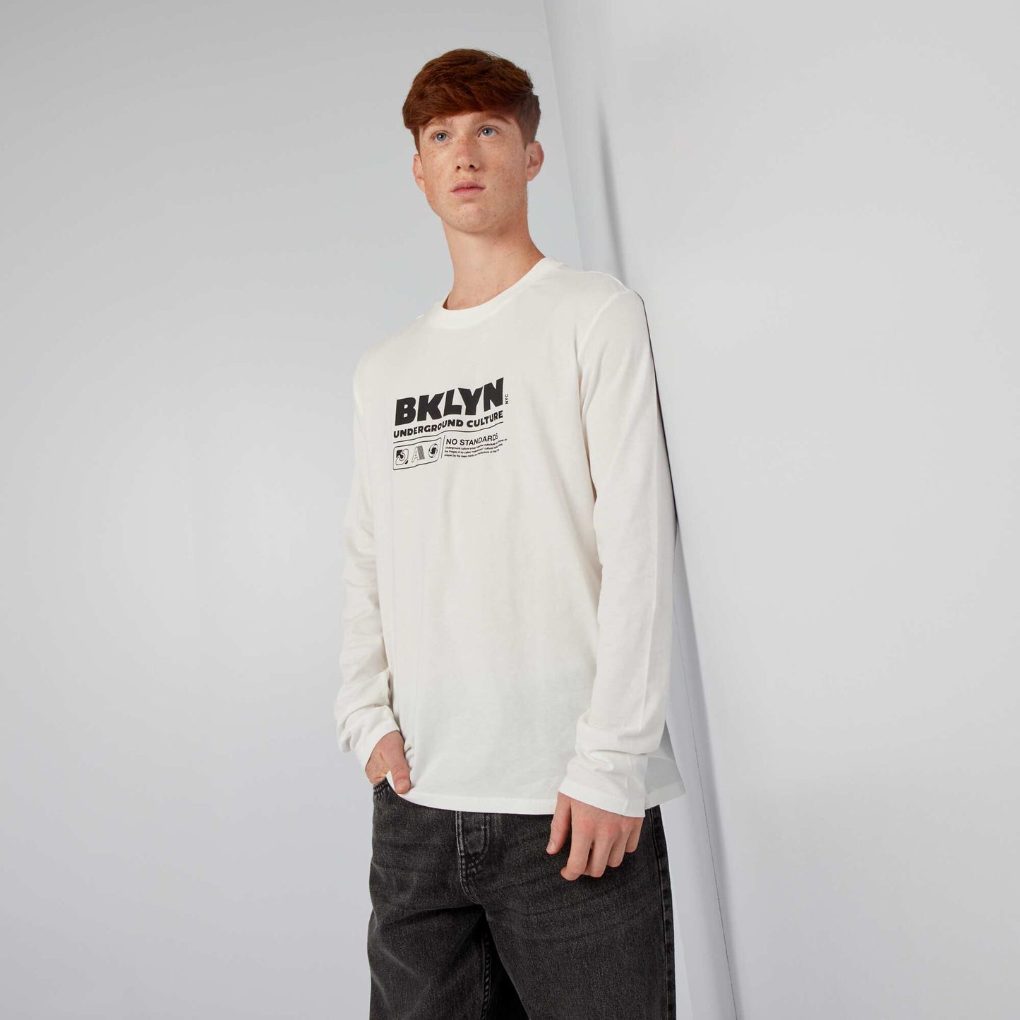 T-shirt en jersey manches longues Blanc 'Brooklyn'