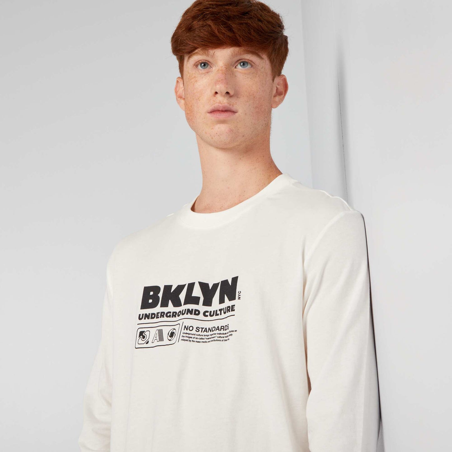 T-shirt en jersey manches longues Blanc 'Brooklyn'